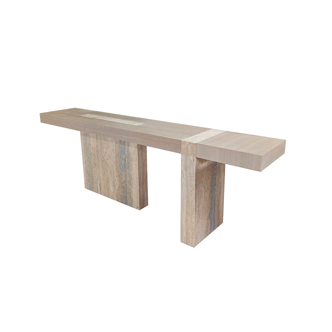 Athens Console With Wooden Top & Travertine Base - EB01HT -  Consoles - ebarza Furniture UAE | Shop Modern Furniture in Abu Dhabi & Dubai - مفروشات ايبازرا في الامارات | تسوق اثاث عصري وديكورات مميزة في دبي وابوظبي