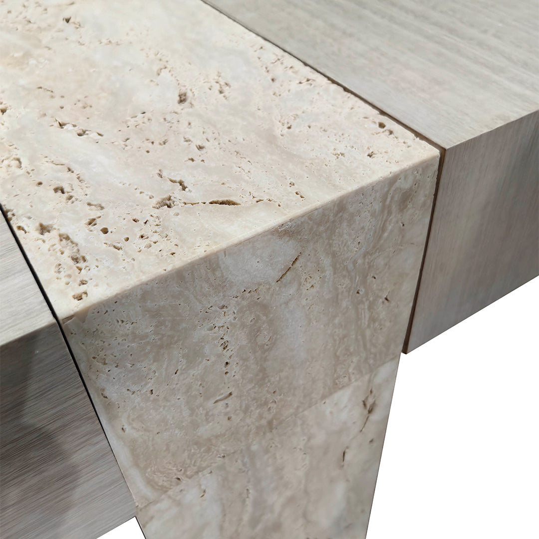 Athens Console With Wooden Top & Travertine Base - EB01HT -  Consoles - ebarza Furniture UAE | Shop Modern Furniture in Abu Dhabi & Dubai - مفروشات ايبازرا في الامارات | تسوق اثاث عصري وديكورات مميزة في دبي وابوظبي