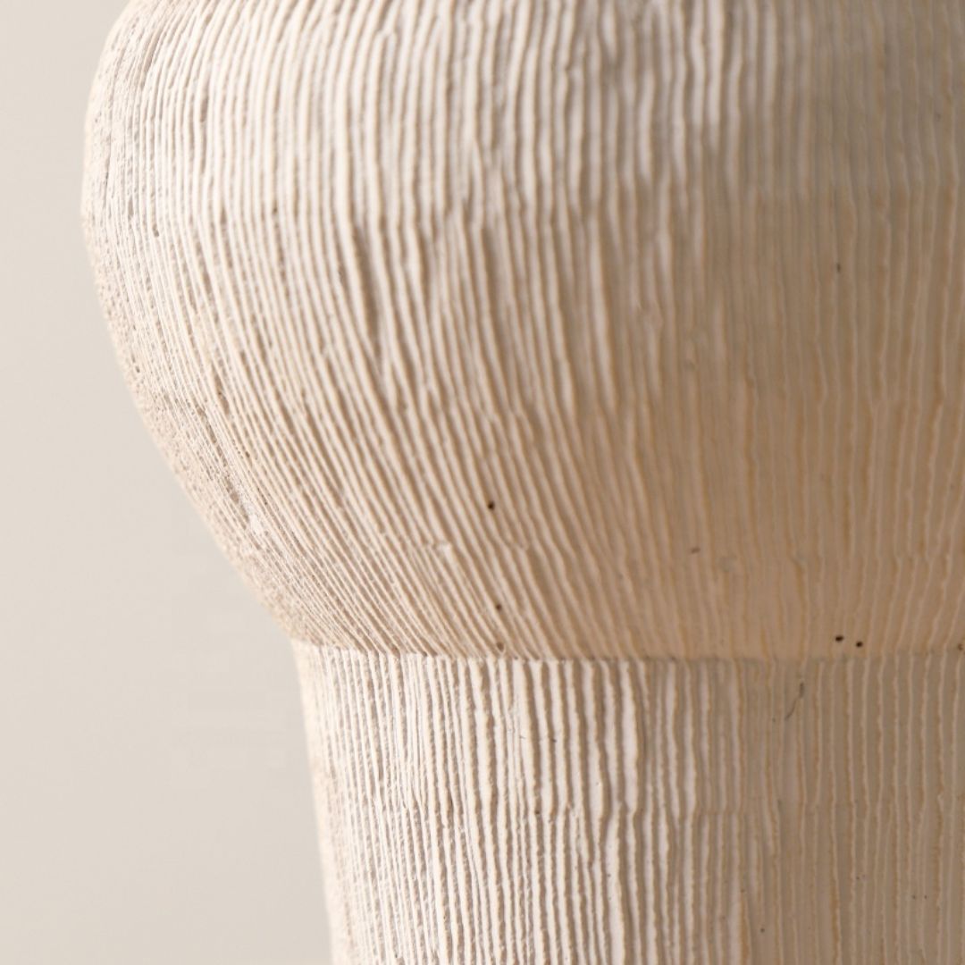 Beige Cement Vase With Bead Detail -A FF-SN24023A -  Vases - ebarza Furniture UAE | Shop Modern Furniture in Abu Dhabi & Dubai - مفروشات ايبازرا في الامارات | تسوق اثاث عصري وديكورات مميزة في دبي وابوظبي