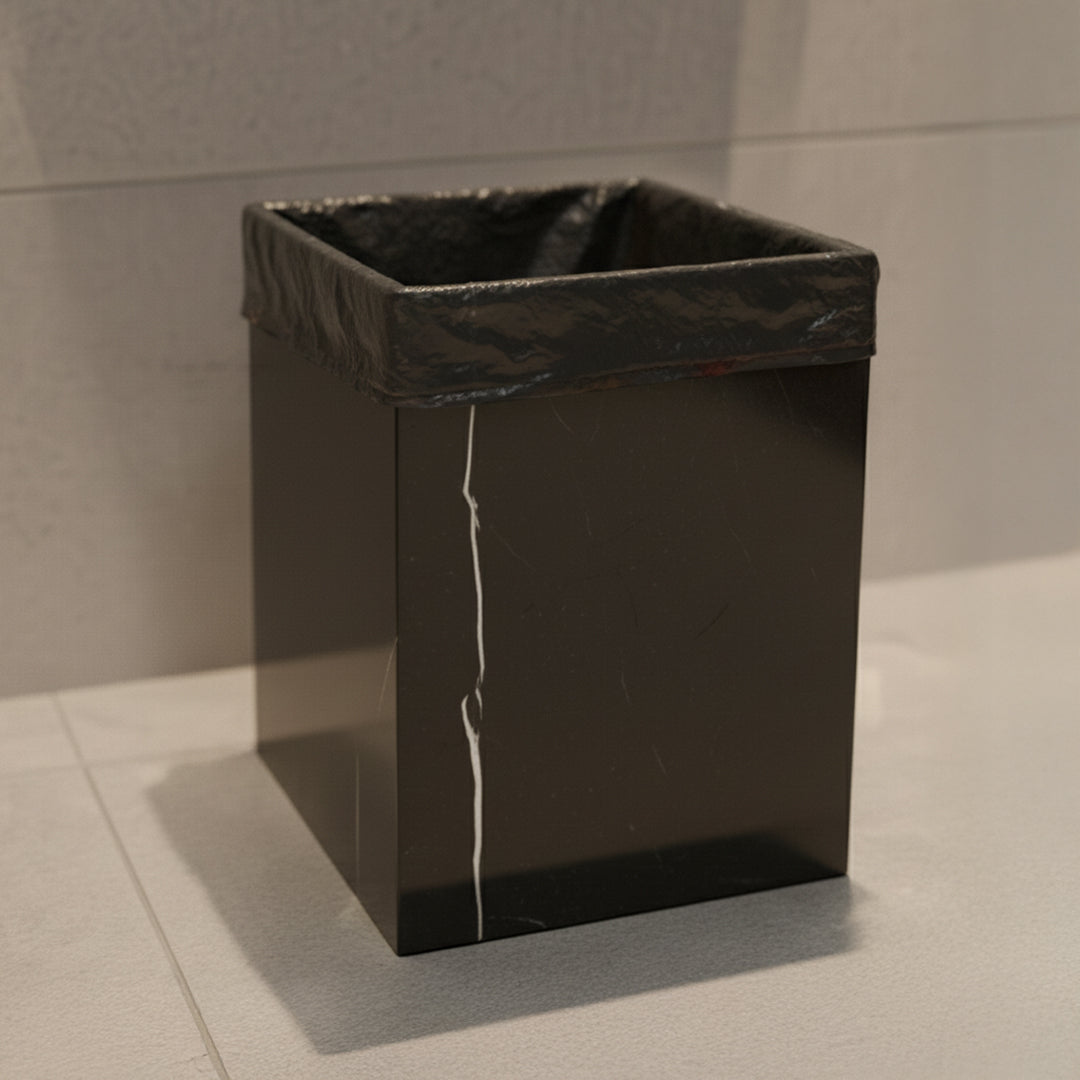 Black And White Marble Garbage Bin SBK890-8 -  Bathroom Accessories - ebarza Furniture UAE | Shop Modern Furniture in Abu Dhabi & Dubai - مفروشات ايبازرا في الامارات | تسوق اثاث عصري وديكورات مميزة في دبي وابوظبي