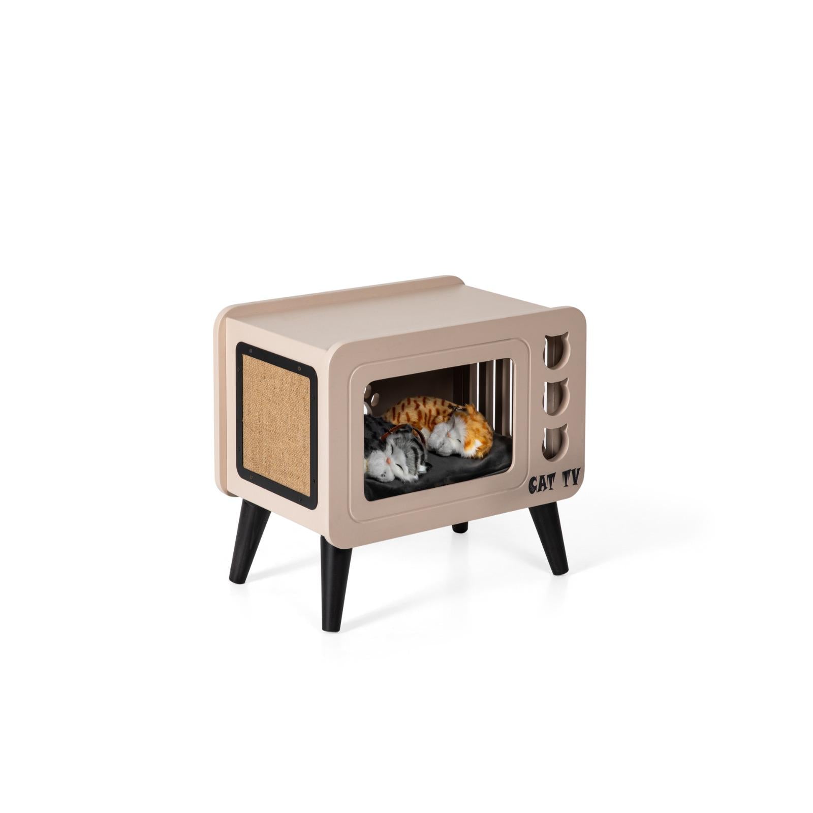 Cat Home & Vintage TV Coffee Table Cappuccino colour HW-CTCS1CT -  Side Tables - ebarza Furniture UAE | Shop Modern Furniture in Abu Dhabi & Dubai - مفروشات ايبازرا في الامارات | تسوق اثاث عصري وديكورات مميزة في دبي وابوظبي