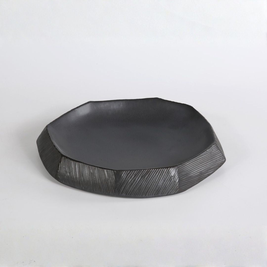 Pre-order 65 Days Delivery Black volcanic Large chizzled platter CB4364-37-R633 -  Plates - ebarza Furniture UAE | Shop Modern Furniture in Abu Dhabi & Dubai - مفروشات ايبازرا في الامارات | تسوق اثاث عصري وديكورات مميزة في دبي وابوظبي