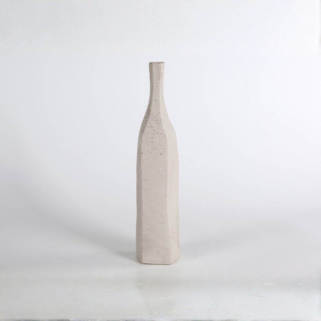 Pre-order 65 Days Delivery Hessian Off-White Small chizzled bottle vase CB4370-35-R537 -  Vases - ebarza Furniture UAE | Shop Modern Furniture in Abu Dhabi & Dubai - مفروشات ايبازرا في الامارات | تسوق اثاث عصري وديكورات مميزة في دبي وابوظبي
