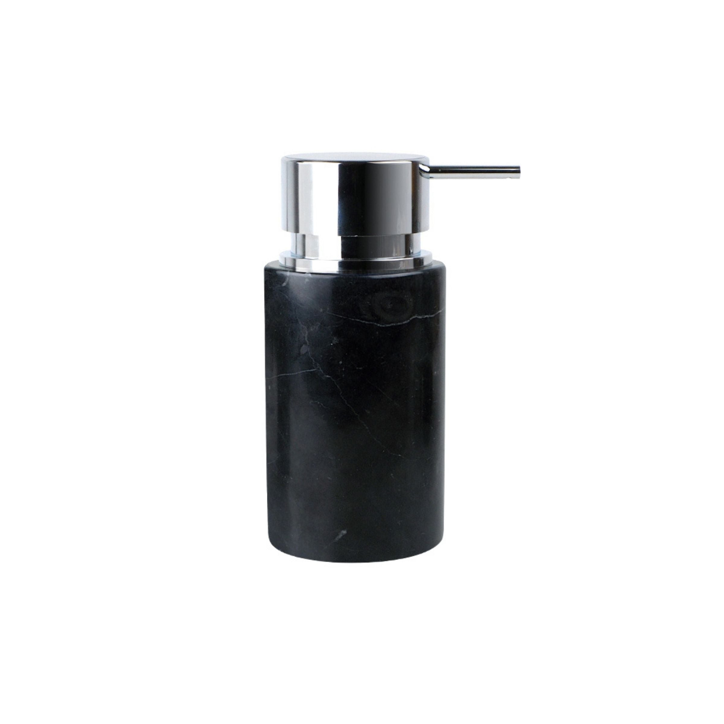 Marquina Black And white Marble Round Silver Hand Sanitizer Bottle CBK890-1 -  Bathroom Accessories - ebarza Furniture UAE | Shop Modern Furniture in Abu Dhabi & Dubai - مفروشات ايبازرا في الامارات | تسوق اثاث عصري وديكورات مميزة في دبي وابوظبي