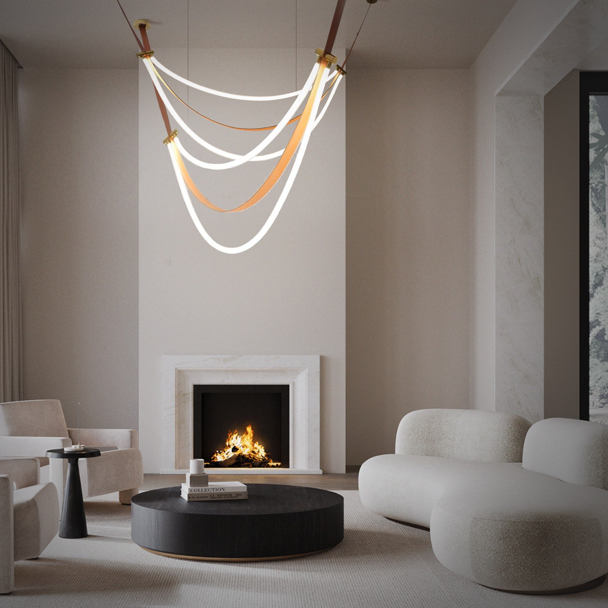 Aurora Borealis Orange Leather Golden Pendant Lamp CY-DD-1051/4m -  Pendant Lamps - ebarza Furniture UAE | Shop Modern Furniture in Abu Dhabi & Dubai - مفروشات ايبازرا في الامارات | تسوق اثاث عصري وديكورات مميزة في دبي وابوظبي