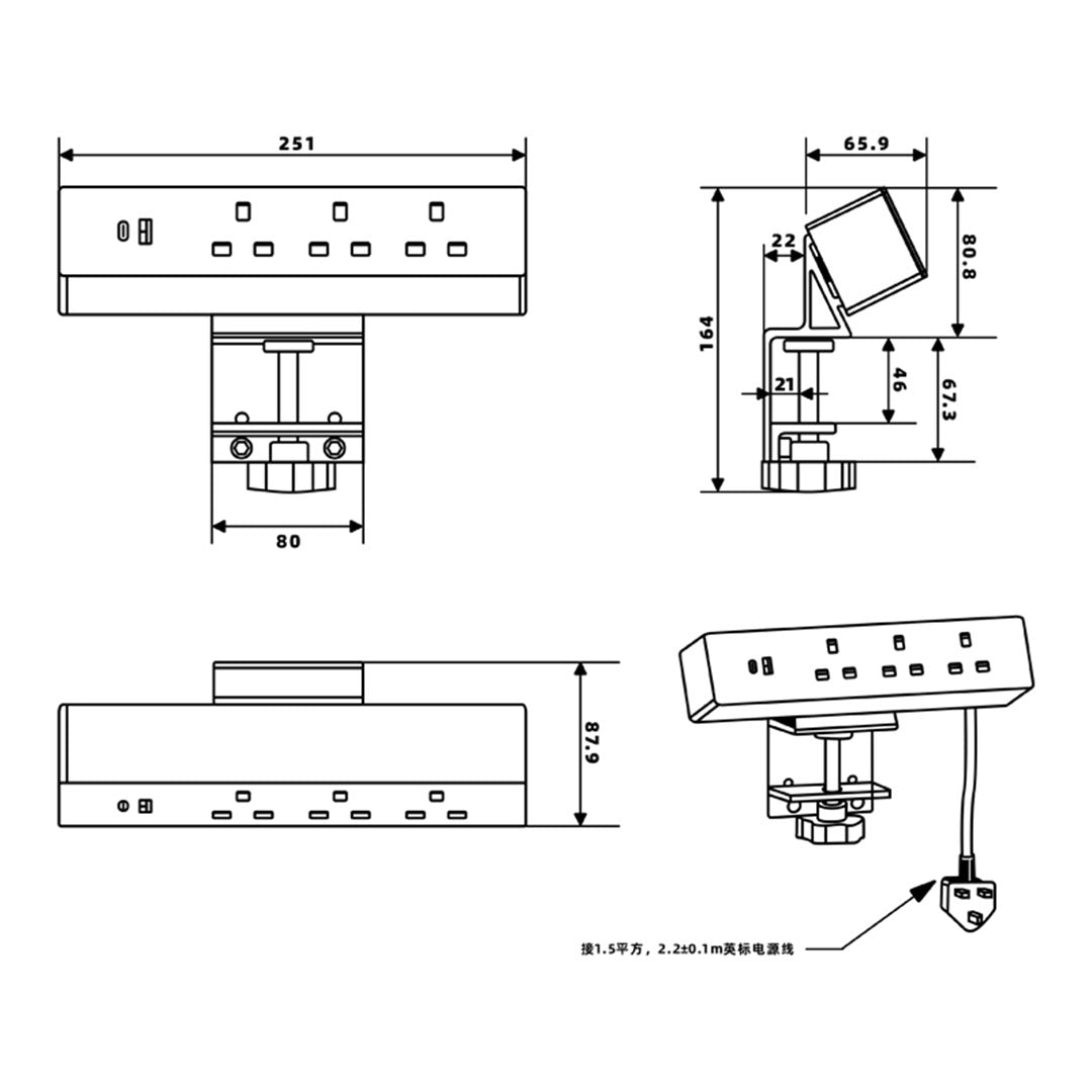 Clamp On Socket JXB032B - Black -  Power Sockets - ebarza Furniture UAE | Shop Modern Furniture in Abu Dhabi & Dubai - مفروشات ايبازرا في الامارات | تسوق اثاث عصري وديكورات مميزة في دبي وابوظبي