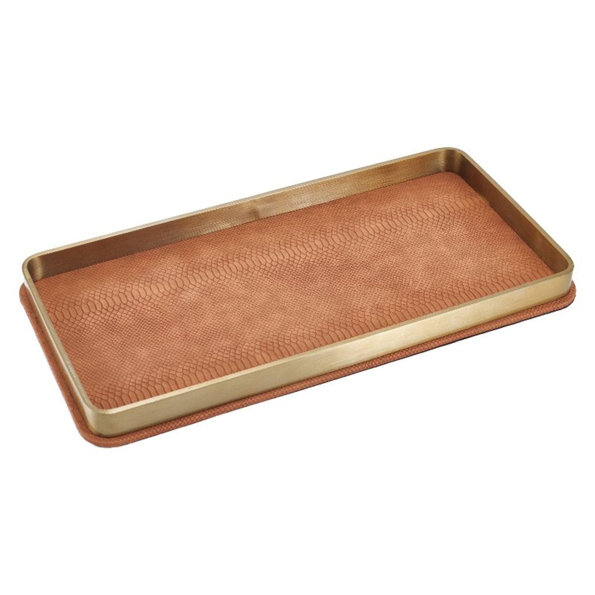 COFFEE & BRUSHED GOLD LEATHER DECORATIVE TRAY-L DD210938BL -  Trays - ebarza Furniture UAE | Shop Modern Furniture in Abu Dhabi & Dubai - مفروشات ايبازرا في الامارات | تسوق اثاث عصري وديكورات مميزة في دبي وابوظبي