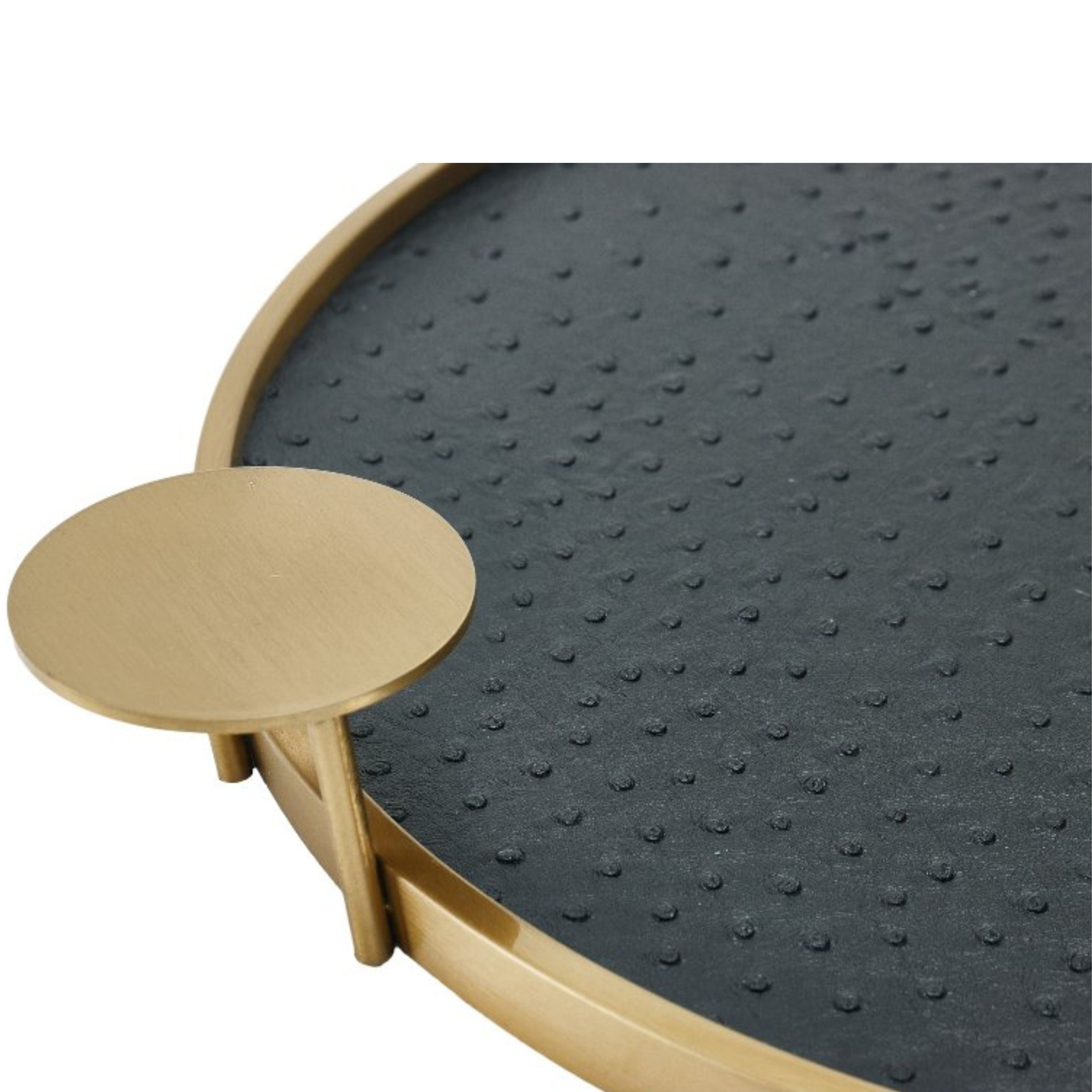 BLACK & BRUSHED GOLD ROUND DECORATIVE TRAY-L DD210939FL -  Trays - ebarza Furniture UAE | Shop Modern Furniture in Abu Dhabi & Dubai - مفروشات ايبازرا في الامارات | تسوق اثاث عصري وديكورات مميزة في دبي وابوظبي
