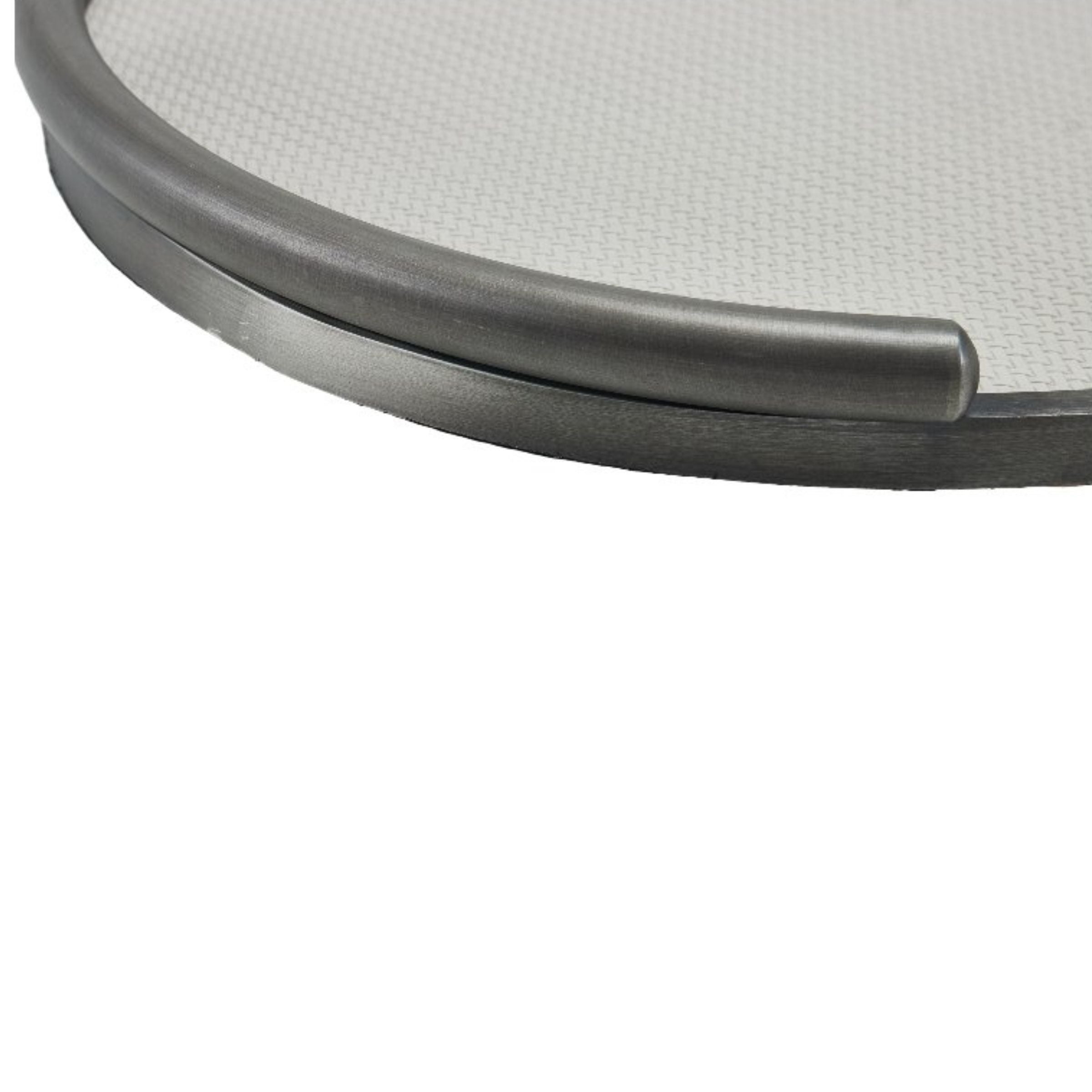 LIGHT GREY & BRUSHED METAL ROUND LEATHER TRAY DD210942A -  Trays - ebarza Furniture UAE | Shop Modern Furniture in Abu Dhabi & Dubai - مفروشات ايبازرا في الامارات | تسوق اثاث عصري وديكورات مميزة في دبي وابوظبي