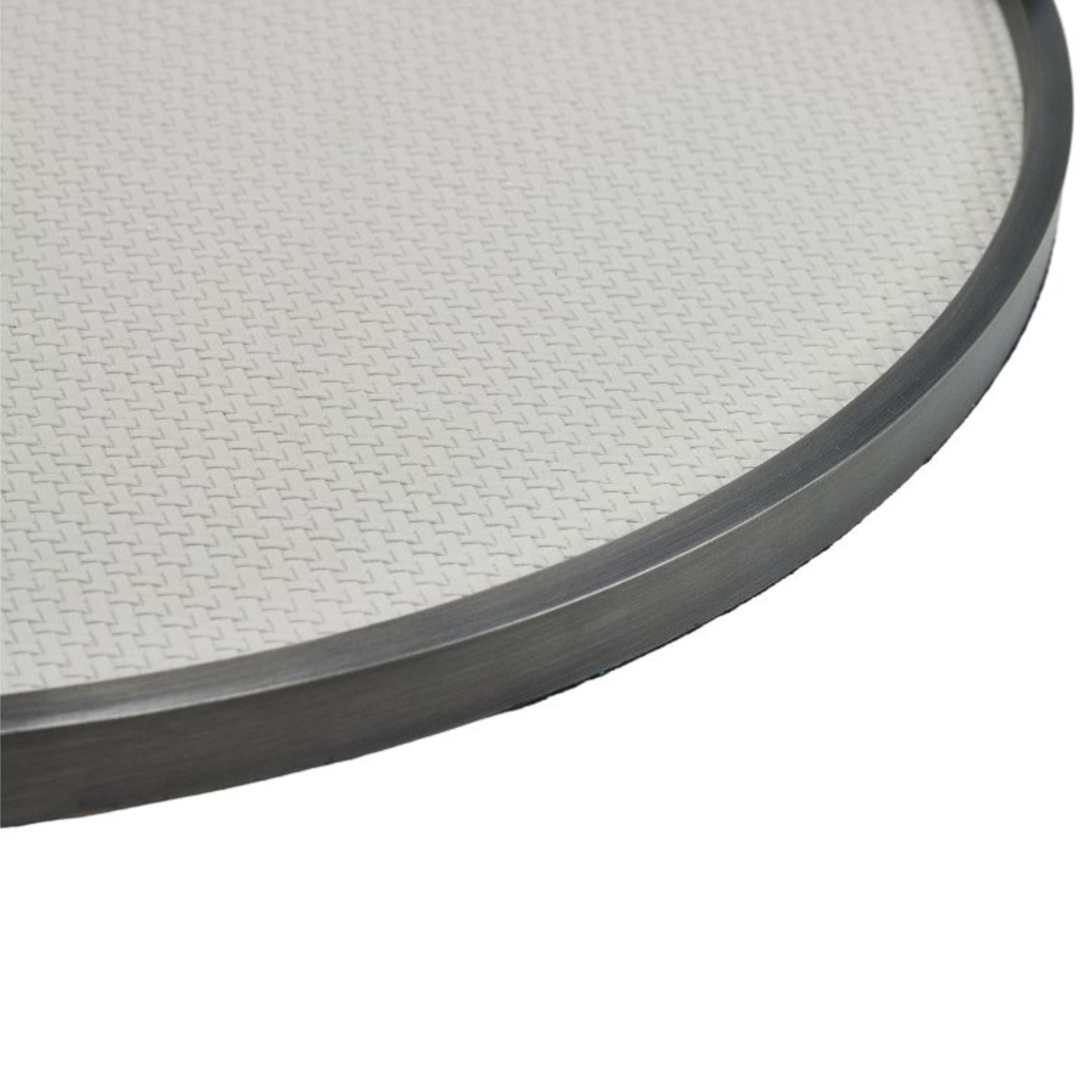 LIGHT GREY & BRUSHED METAL ROUND LEATHER TRAY DD210942A -  Trays - ebarza Furniture UAE | Shop Modern Furniture in Abu Dhabi & Dubai - مفروشات ايبازرا في الامارات | تسوق اثاث عصري وديكورات مميزة في دبي وابوظبي