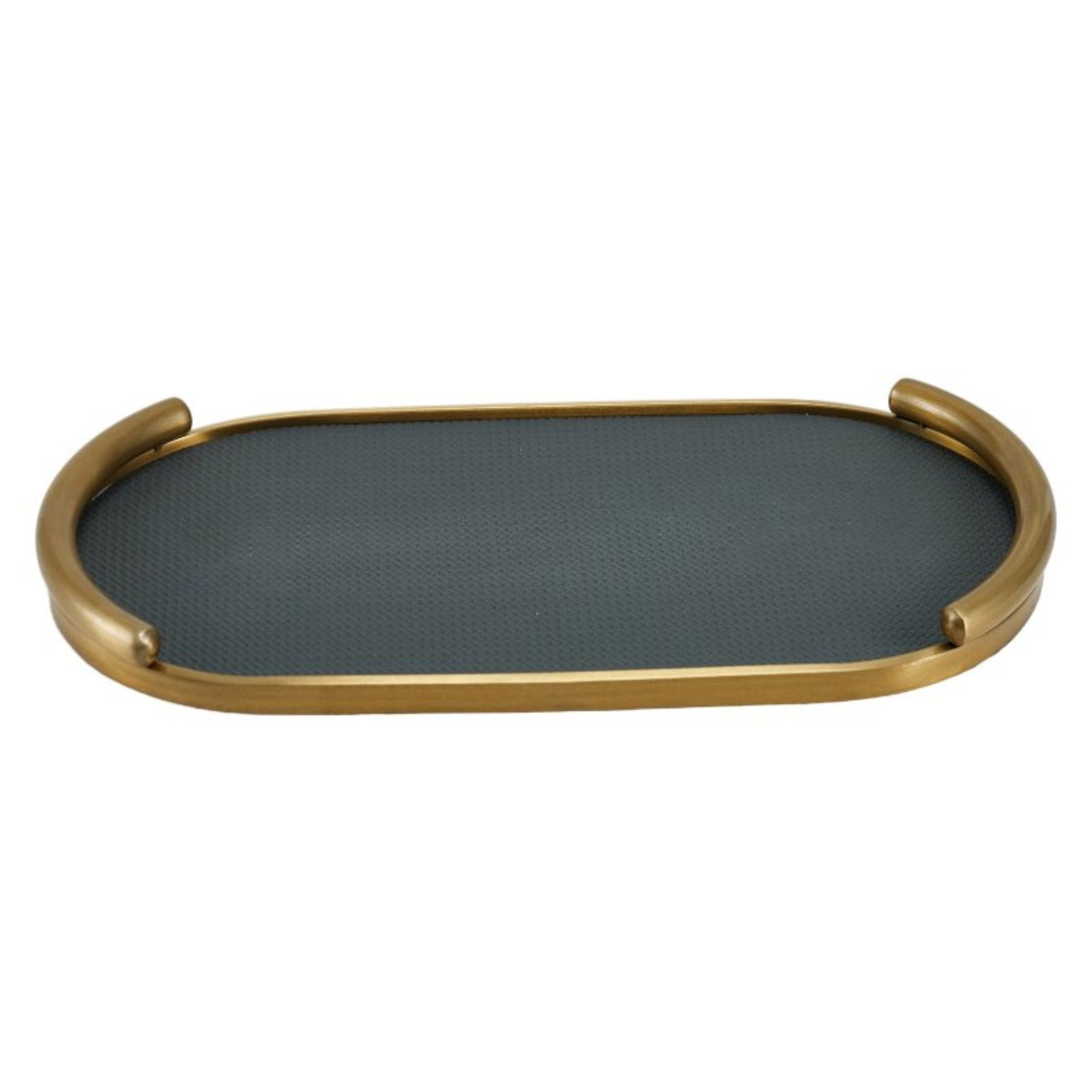 BLACK & BRUSHED GOLD OVAL LEATHER TRAY DD210943D -  Trays - ebarza Furniture UAE | Shop Modern Furniture in Abu Dhabi & Dubai - مفروشات ايبازرا في الامارات | تسوق اثاث عصري وديكورات مميزة في دبي وابوظبي