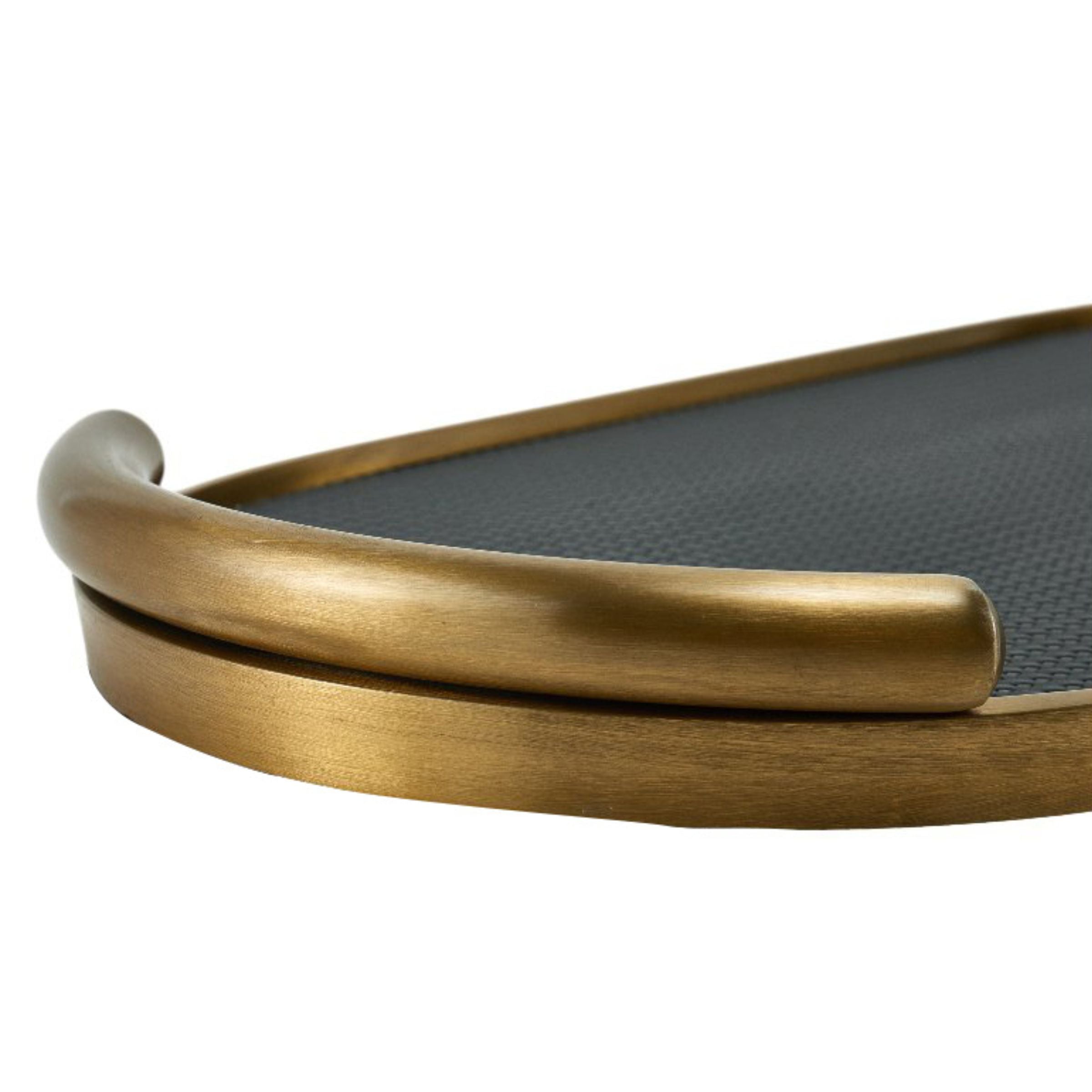 BLACK & BRUSHED GOLD OVAL LEATHER TRAY DD210943D -  Trays - ebarza Furniture UAE | Shop Modern Furniture in Abu Dhabi & Dubai - مفروشات ايبازرا في الامارات | تسوق اثاث عصري وديكورات مميزة في دبي وابوظبي
