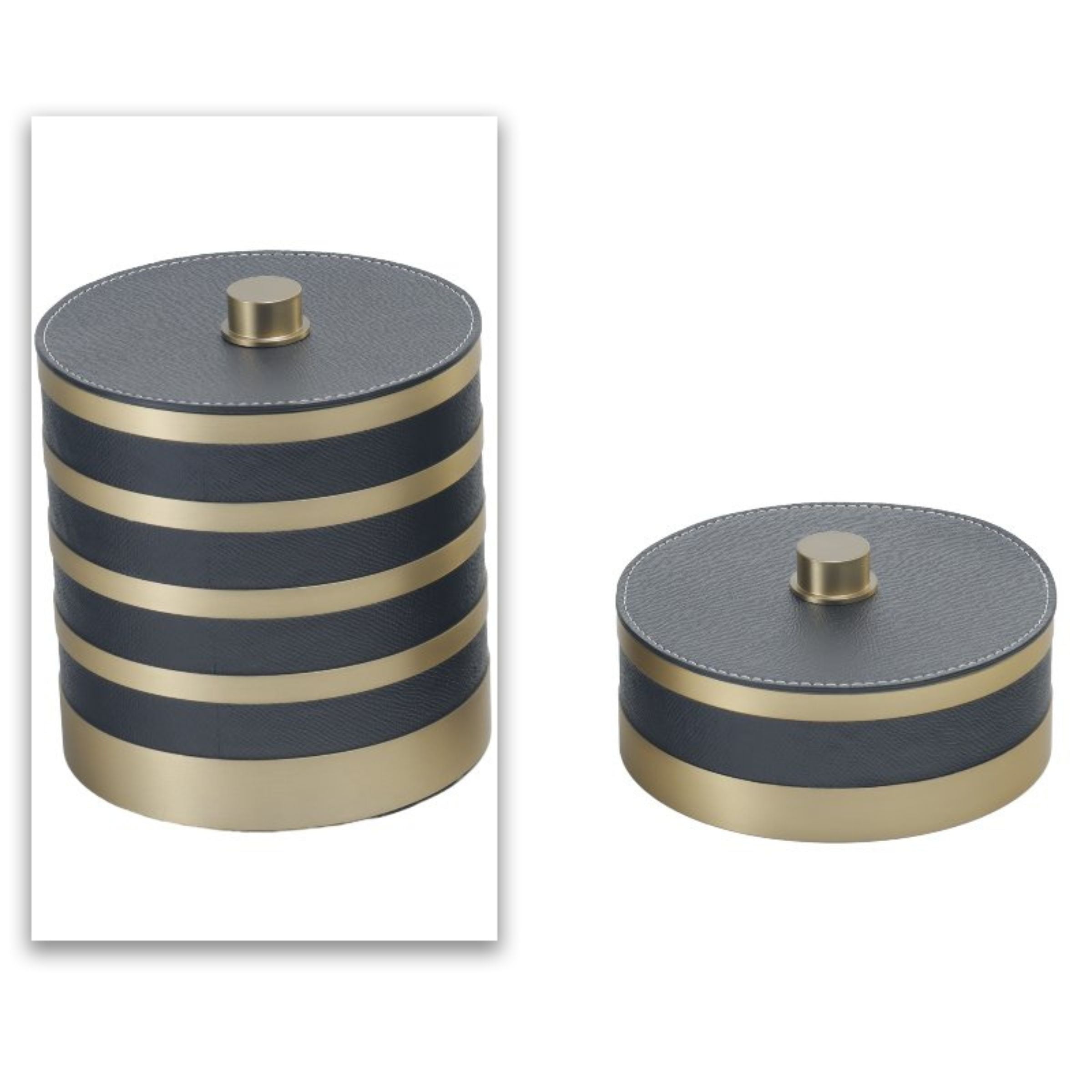GREY & ANQITUE BRASS ROUND ROUND STORAGE BOX- L DH201268BL -  Decorative Boxes - ebarza Furniture UAE | Shop Modern Furniture in Abu Dhabi & Dubai - مفروشات ايبازرا في الامارات | تسوق اثاث عصري وديكورات مميزة في دبي وابوظبي