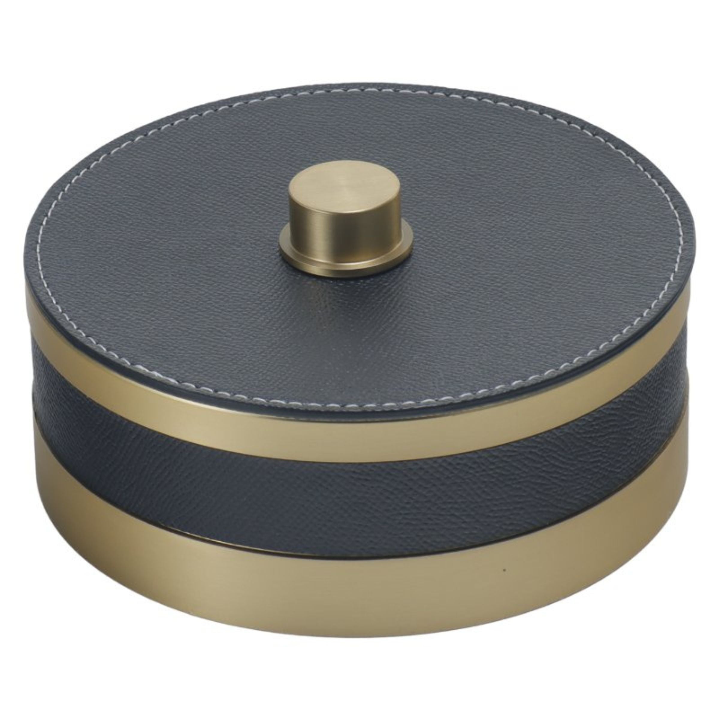 GREY & ANQITUE BRASS ROUND STORAGE BOX- S DH201268BS -  Decorative Boxes - ebarza Furniture UAE | Shop Modern Furniture in Abu Dhabi & Dubai - مفروشات ايبازرا في الامارات | تسوق اثاث عصري وديكورات مميزة في دبي وابوظبي