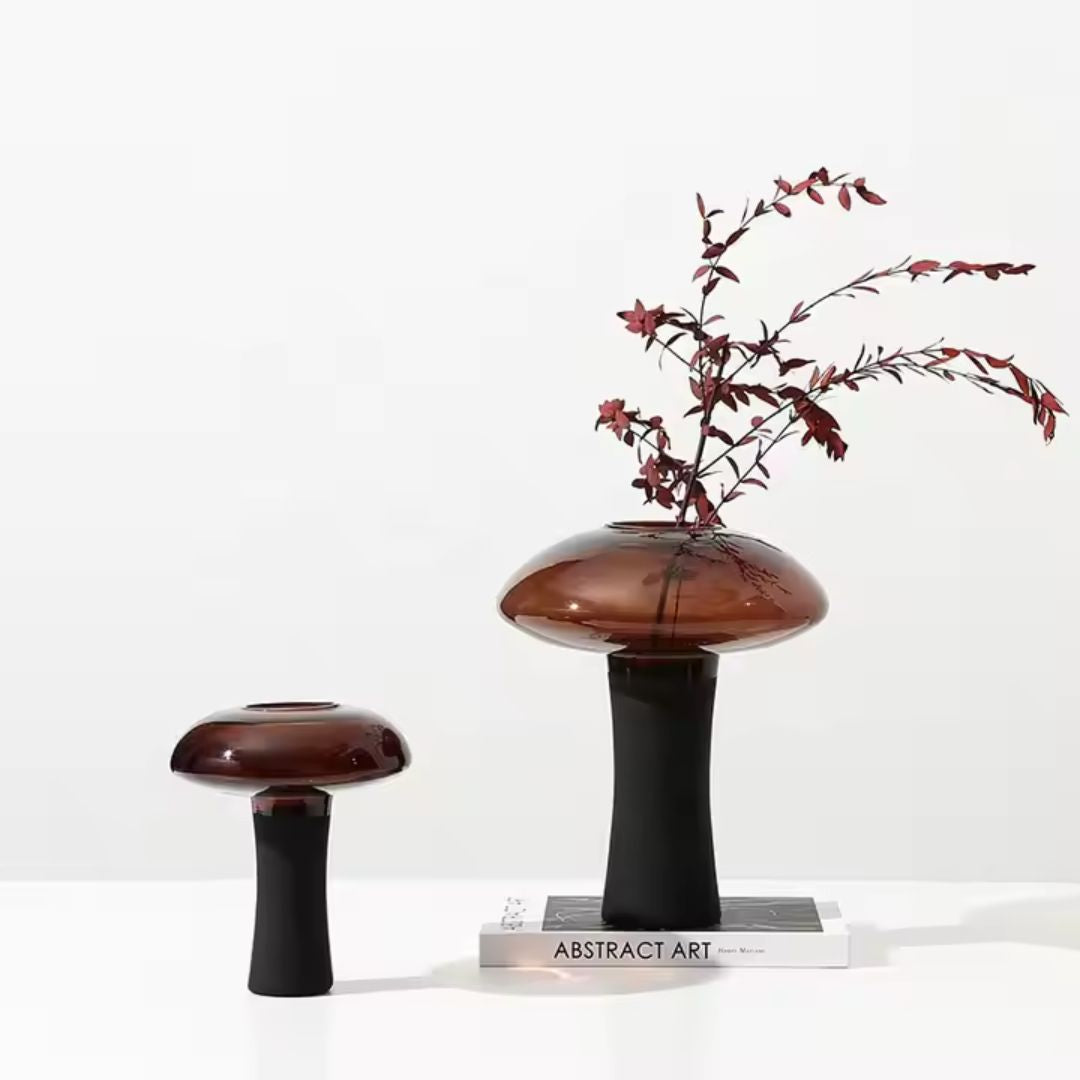 Deep Amber & Black Glass Bud Vase With Stem - Medium FB-ZS2214B -  Vases - ebarza Furniture UAE | Shop Modern Furniture in Abu Dhabi & Dubai - مفروشات ايبازرا في الامارات | تسوق اثاث عصري وديكورات مميزة في دبي وابوظبي