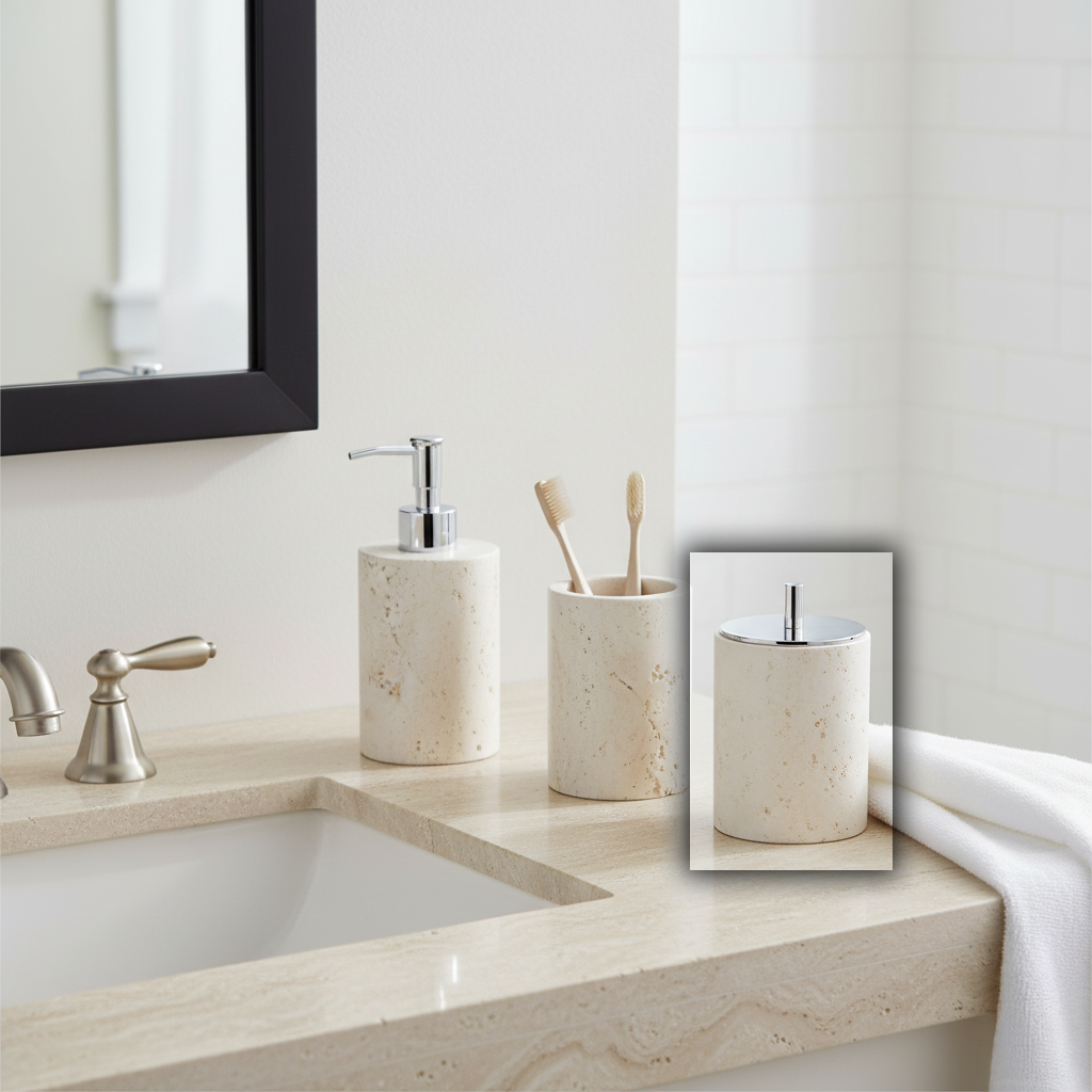 Cave Stone Circular Cotton Swab Jar CBJ833-6B