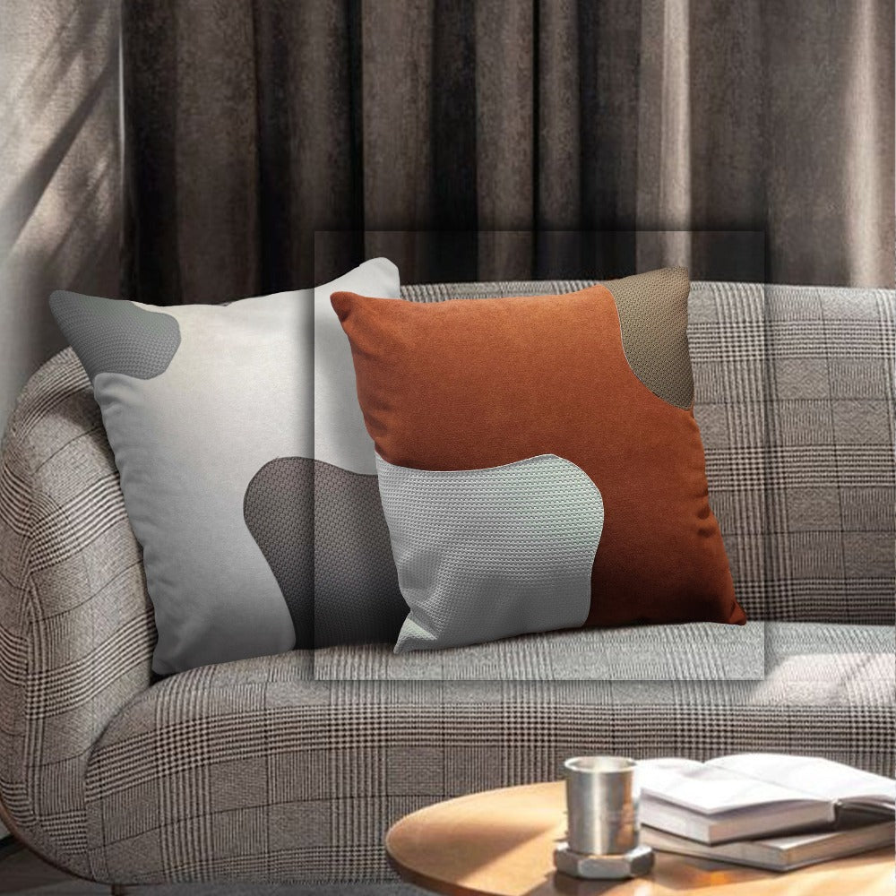 53x53Cm Patchwork Cushion KD2356 - ORANGE&WHITE -  Cushions - ebarza Furniture UAE | Shop Modern Furniture in Abu Dhabi & Dubai - مفروشات ايبازرا في الامارات | تسوق اثاث عصري وديكورات مميزة في دبي وابوظبي