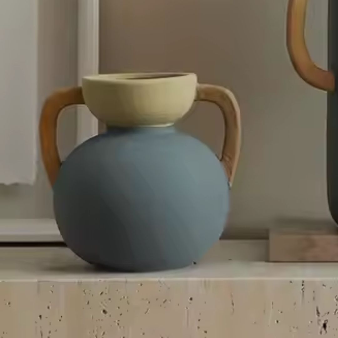 Four-Color Amphorae Ceramic Vase-C FF-D25066C -  Vases - ebarza Furniture UAE | Shop Modern Furniture in Abu Dhabi & Dubai - مفروشات ايبازرا في الامارات | تسوق اثاث عصري وديكورات مميزة في دبي وابوظبي