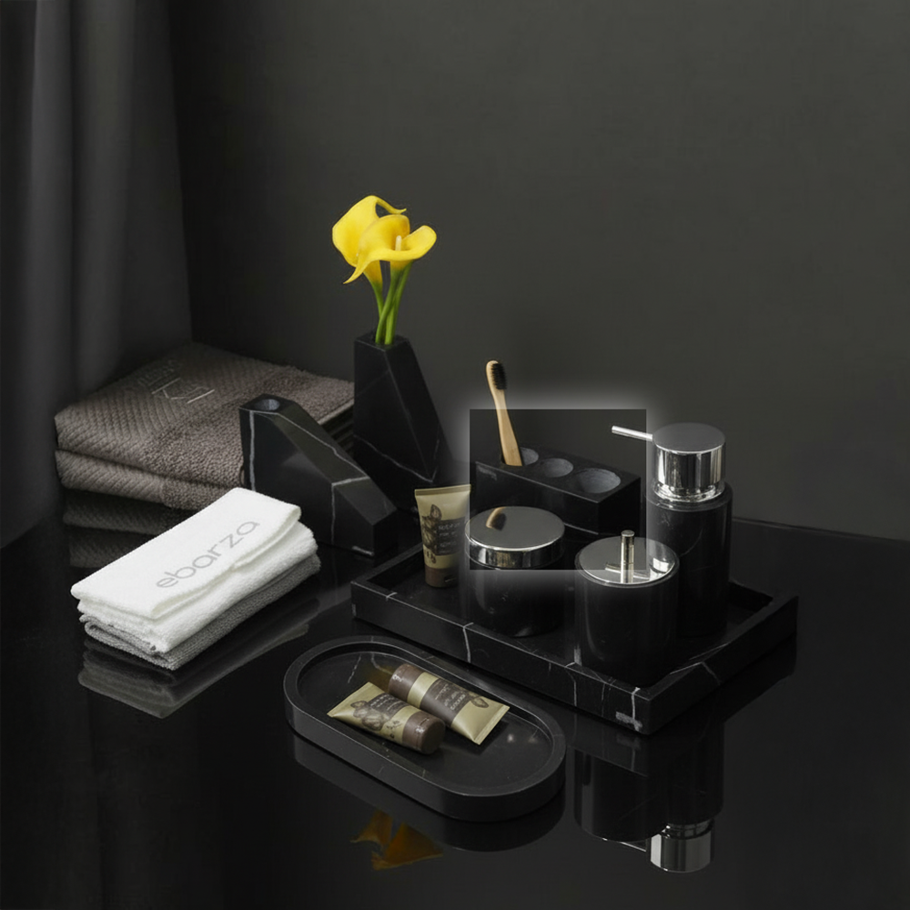 Marquina Black And White Checkered Marble Toothbrush Holder THE890