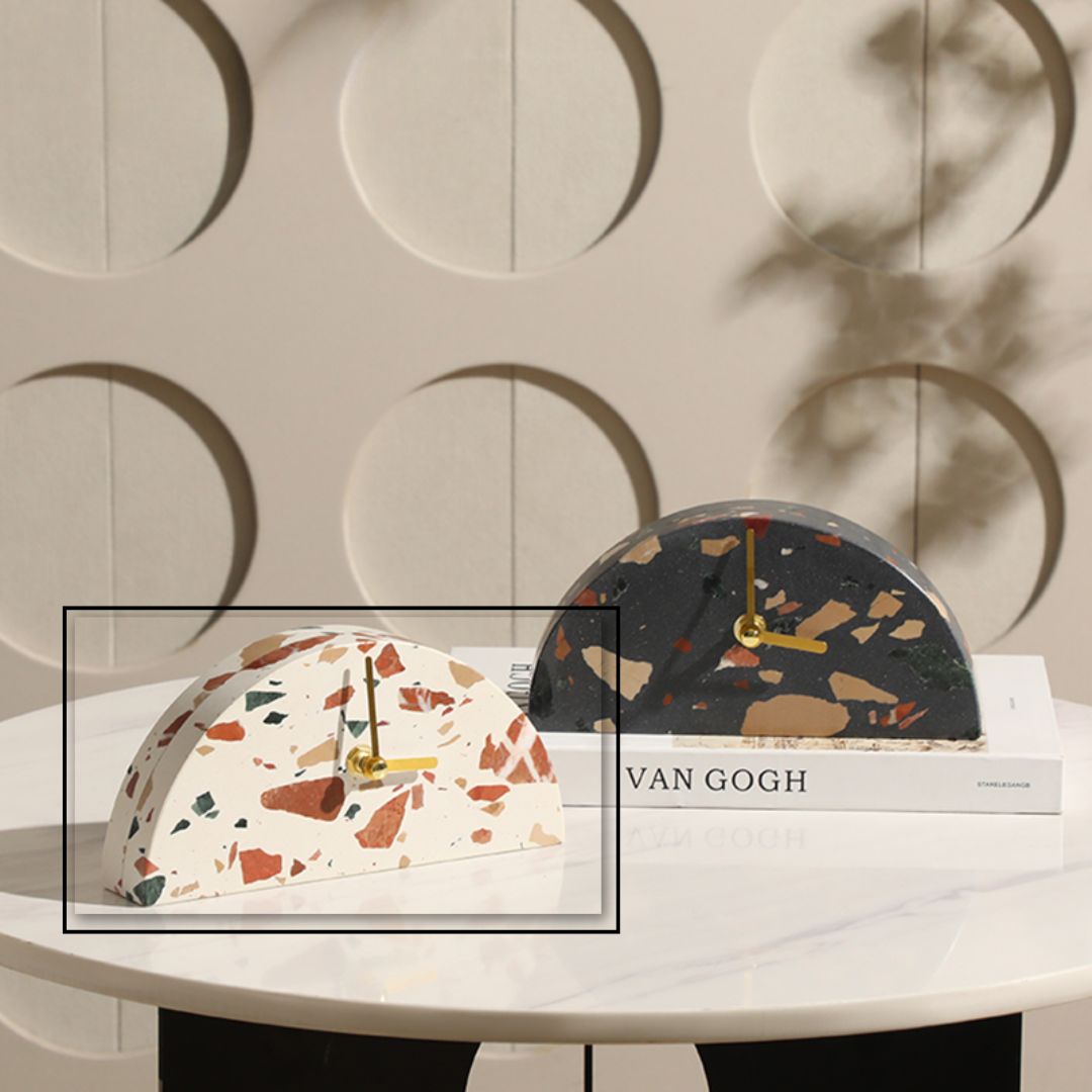 Half Round Stone Table Clock Light Color FB-T24001A -  Clocks - ebarza Furniture UAE | Shop Modern Furniture in Abu Dhabi & Dubai - مفروشات ايبازرا في الامارات | تسوق اثاث عصري وديكورات مميزة في دبي وابوظبي