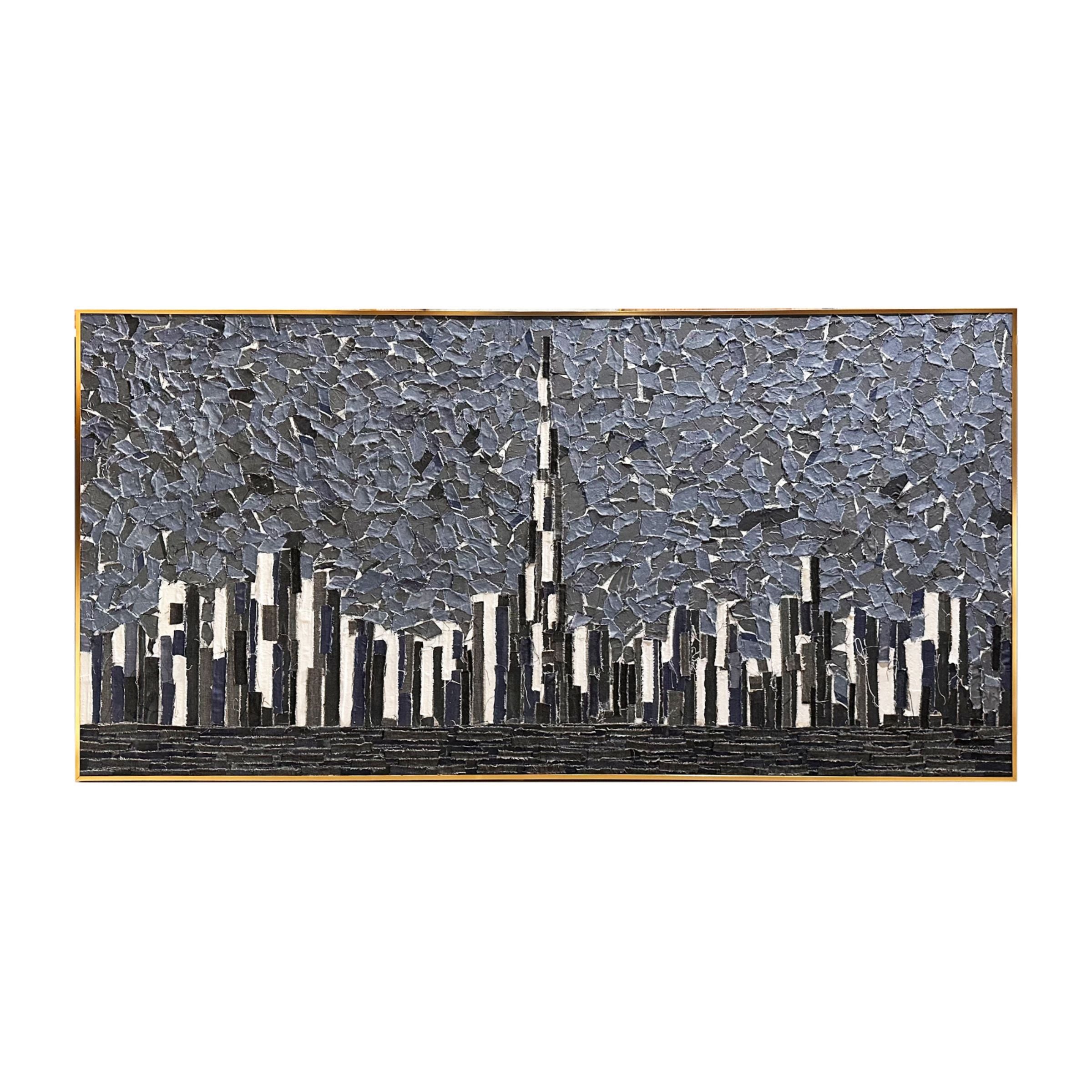 Dubai Iconic Hand Painted Art Jeans Fabric Painting 80*160cm SOASAMPLE012 -  Paintings - ebarza Furniture UAE | Shop Modern Furniture in Abu Dhabi & Dubai - مفروشات ايبازرا في الامارات | تسوق اثاث عصري وديكورات مميزة في دبي وابوظبي