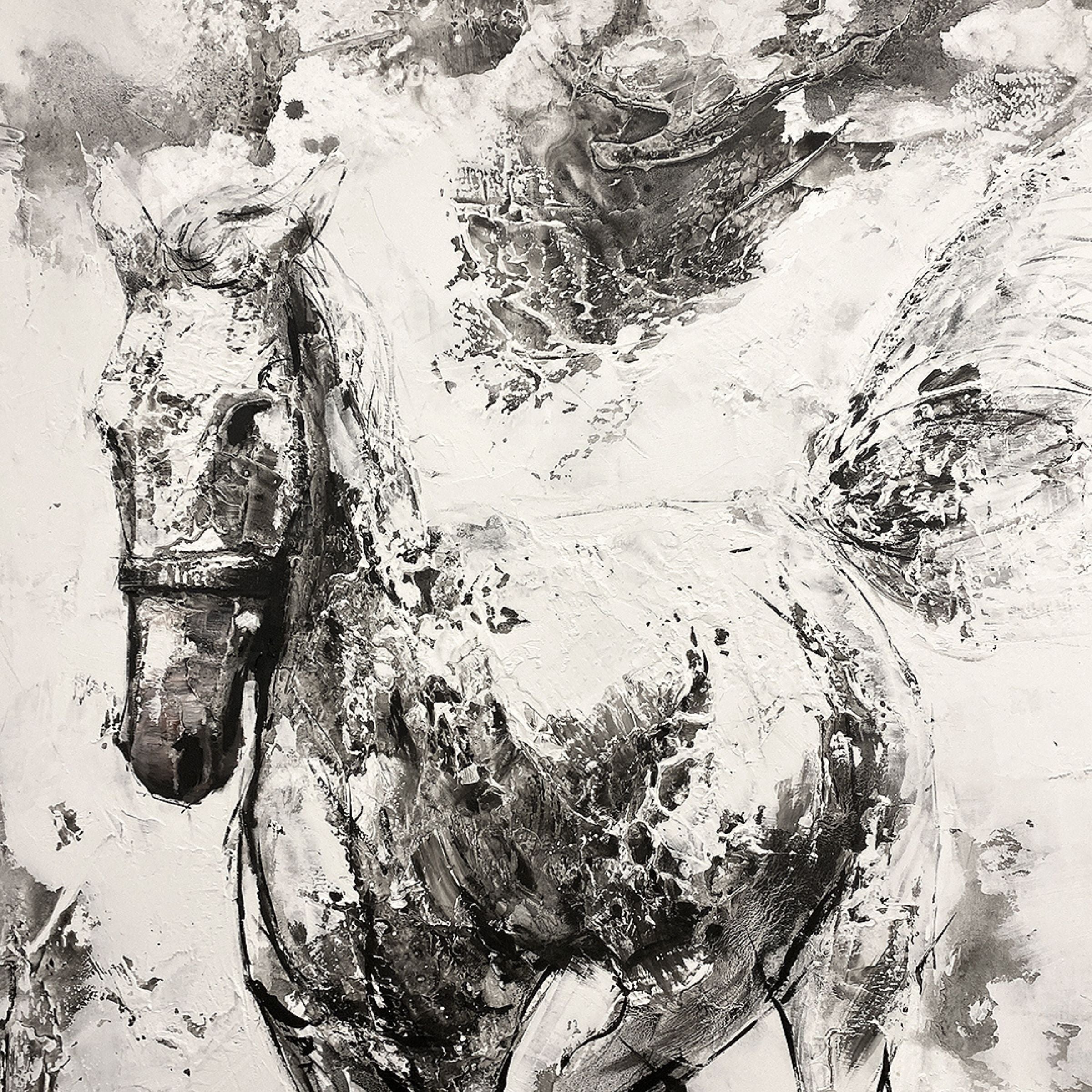 Winter White Horse Hand Painted Art Painting 120*220cm SOASAMPLE006 -  Paintings - ebarza Furniture UAE | Shop Modern Furniture in Abu Dhabi & Dubai - مفروشات ايبازرا في الامارات | تسوق اثاث عصري وديكورات مميزة في دبي وابوظبي