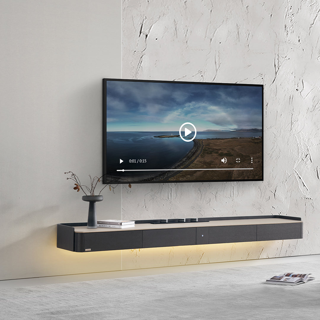Hanged TV Stand with Bottom Lights & Power Track - TV-115 -  Storage/TV Unites - ebarza Furniture UAE | Shop Modern Furniture in Abu Dhabi & Dubai - مفروشات ايبازرا في الامارات | تسوق اثاث عصري وديكورات مميزة في دبي وابوظبي