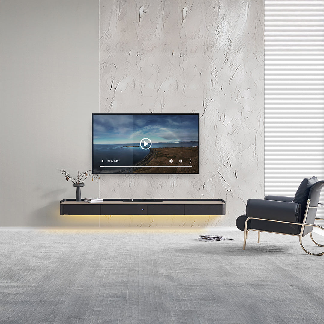 Hanged TV Stand with Bottom Lights & Power Track - TV-115 -  Storage/TV Unites - ebarza Furniture UAE | Shop Modern Furniture in Abu Dhabi & Dubai - مفروشات ايبازرا في الامارات | تسوق اثاث عصري وديكورات مميزة في دبي وابوظبي