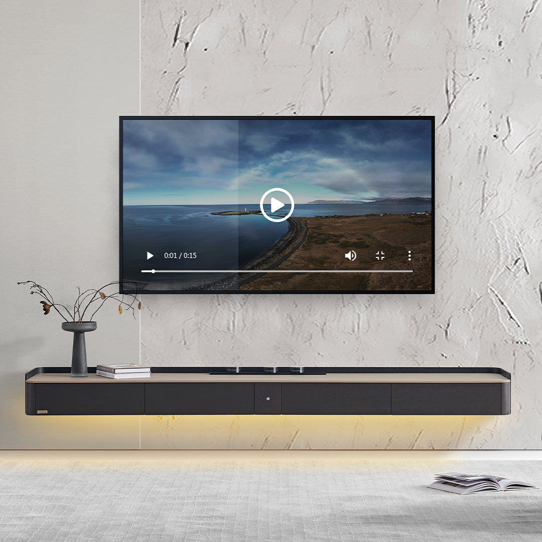 Hanged TV Stand with Bottom Lights & Power Track - TV-115 -  Storage/TV Unites - ebarza Furniture UAE | Shop Modern Furniture in Abu Dhabi & Dubai - مفروشات ايبازرا في الامارات | تسوق اثاث عصري وديكورات مميزة في دبي وابوظبي