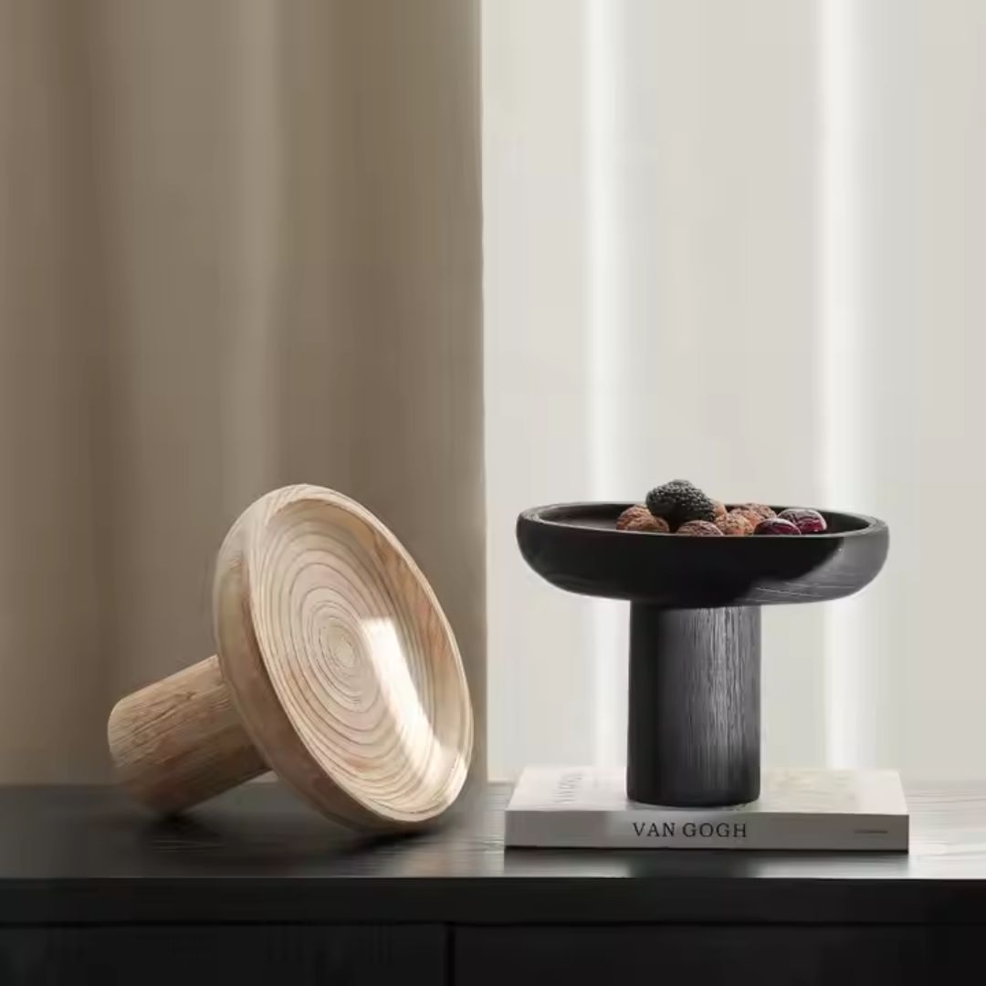 High-Legged Wooden Fruit Bowl-Black FB-MC23010B -  Bowls - ebarza Furniture UAE | Shop Modern Furniture in Abu Dhabi & Dubai - مفروشات ايبازرا في الامارات | تسوق اثاث عصري وديكورات مميزة في دبي وابوظبي