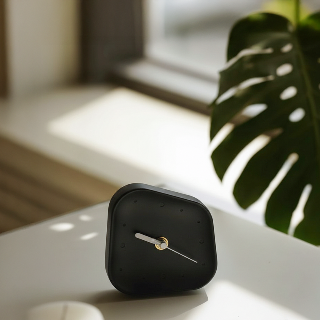 Ink Black Square Desk Clock TCB290