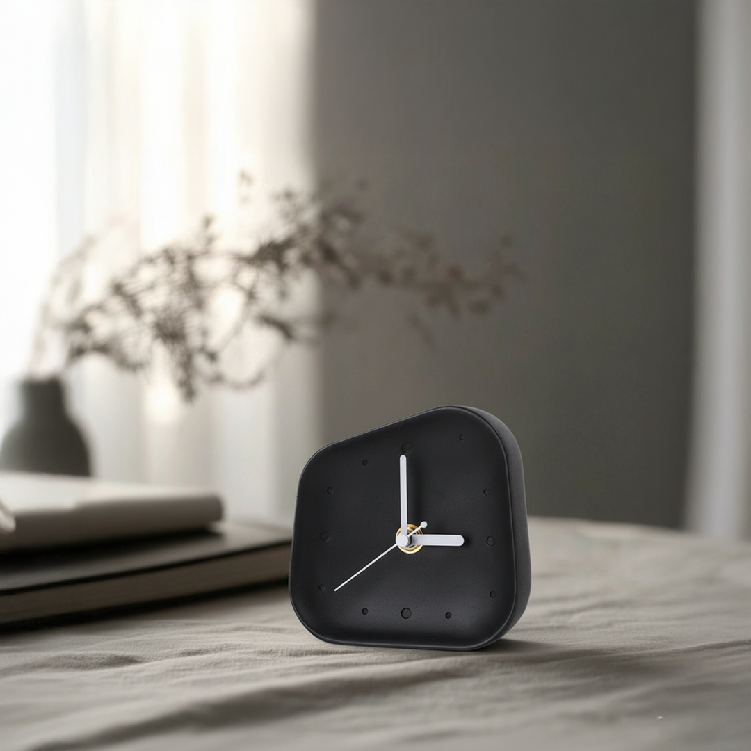 Ink Black Square Desk Clock TCB290