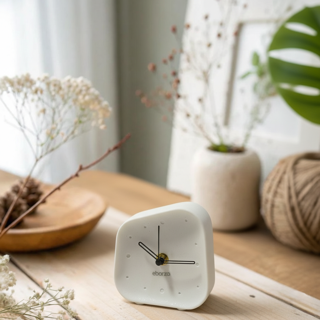 Ivory White Square Desk Clock TCB284