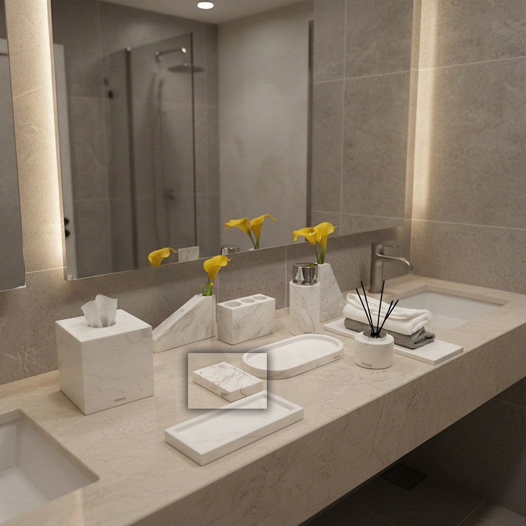 Jazz White Marble Rectangular Soap Dish SBK880-3 -  Bathroom Accessories - ebarza Furniture UAE | Shop Modern Furniture in Abu Dhabi & Dubai - مفروشات ايبازرا في الامارات | تسوق اثاث عصري وديكورات مميزة في دبي وابوظبي