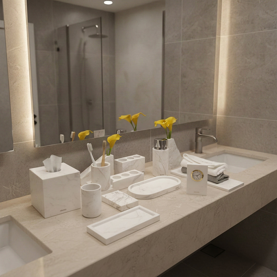 Jazz White Marble Round Mouth Cup CBK880-2 -  Bathroom Accessories - ebarza Furniture UAE | Shop Modern Furniture in Abu Dhabi & Dubai - مفروشات ايبازرا في الامارات | تسوق اثاث عصري وديكورات مميزة في دبي وابوظبي