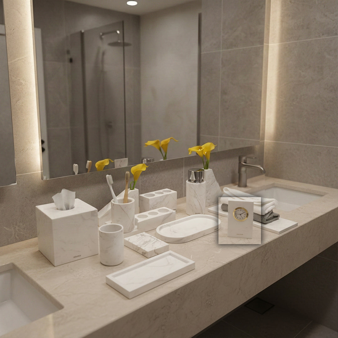 Jazz White Marble Small Desk Clock TCA880 -  Clocks - ebarza Furniture UAE | Shop Modern Furniture in Abu Dhabi & Dubai - مفروشات ايبازرا في الامارات | تسوق اثاث عصري وديكورات مميزة في دبي وابوظبي