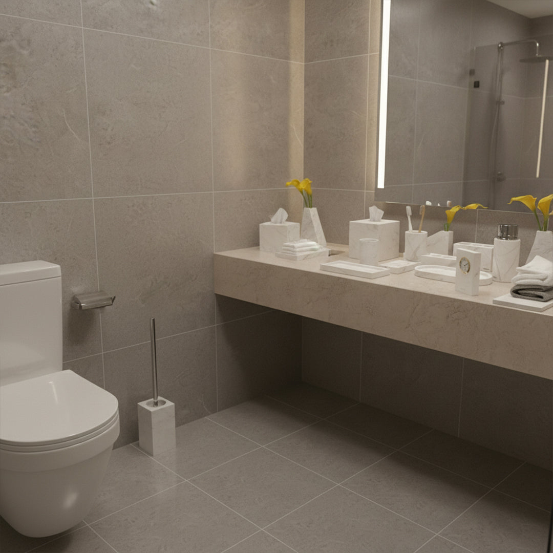 Jazz White Marble Square Toilet Brush SBK880-7 -  Bathroom Accessories - ebarza Furniture UAE | Shop Modern Furniture in Abu Dhabi & Dubai - مفروشات ايبازرا في الامارات | تسوق اثاث عصري وديكورات مميزة في دبي وابوظبي