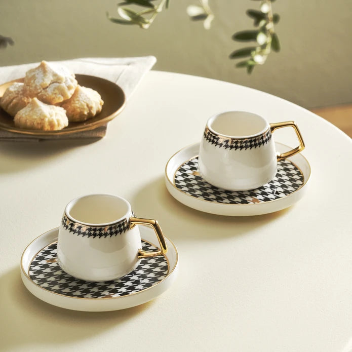 Karaca Crow's Foot Set of 2 Coffee Cups 100 ml 153.03.05.0117 -  Coffee Sets - ebarza Furniture UAE | Shop Modern Furniture in Abu Dhabi & Dubai - مفروشات ايبازرا في الامارات | تسوق اثاث عصري وديكورات مميزة في دبي وابوظبي