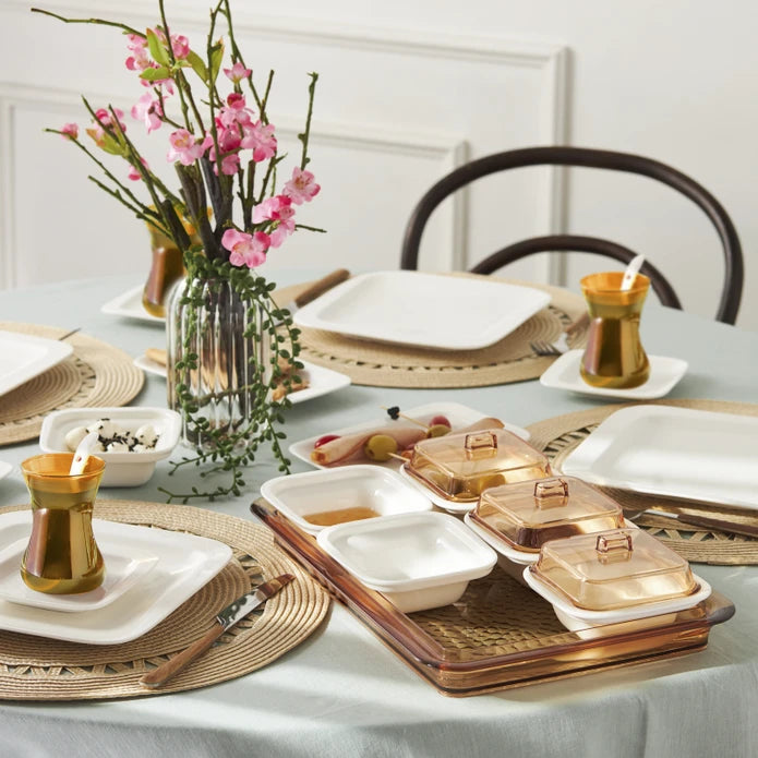 Karaca Fabio Porcelain/Acrylic 41 Piece 6 Person Breakfast/Serving Set Amber 153.09.01.2440 -  Dinnerware Sets - ebarza Furniture UAE | Shop Modern Furniture in Abu Dhabi & Dubai - مفروشات ايبازرا في الامارات | تسوق اثاث عصري وديكورات مميزة في دبي وابوظبي