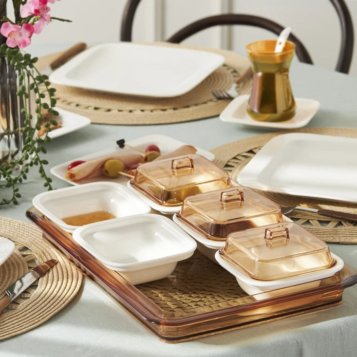 Karaca Fabio Porcelain/Acrylic 41 Piece 6 Person Breakfast/Serving Set Amber 153.09.01.2440 -  Dinnerware Sets - ebarza Furniture UAE | Shop Modern Furniture in Abu Dhabi & Dubai - مفروشات ايبازرا في الامارات | تسوق اثاث عصري وديكورات مميزة في دبي وابوظبي