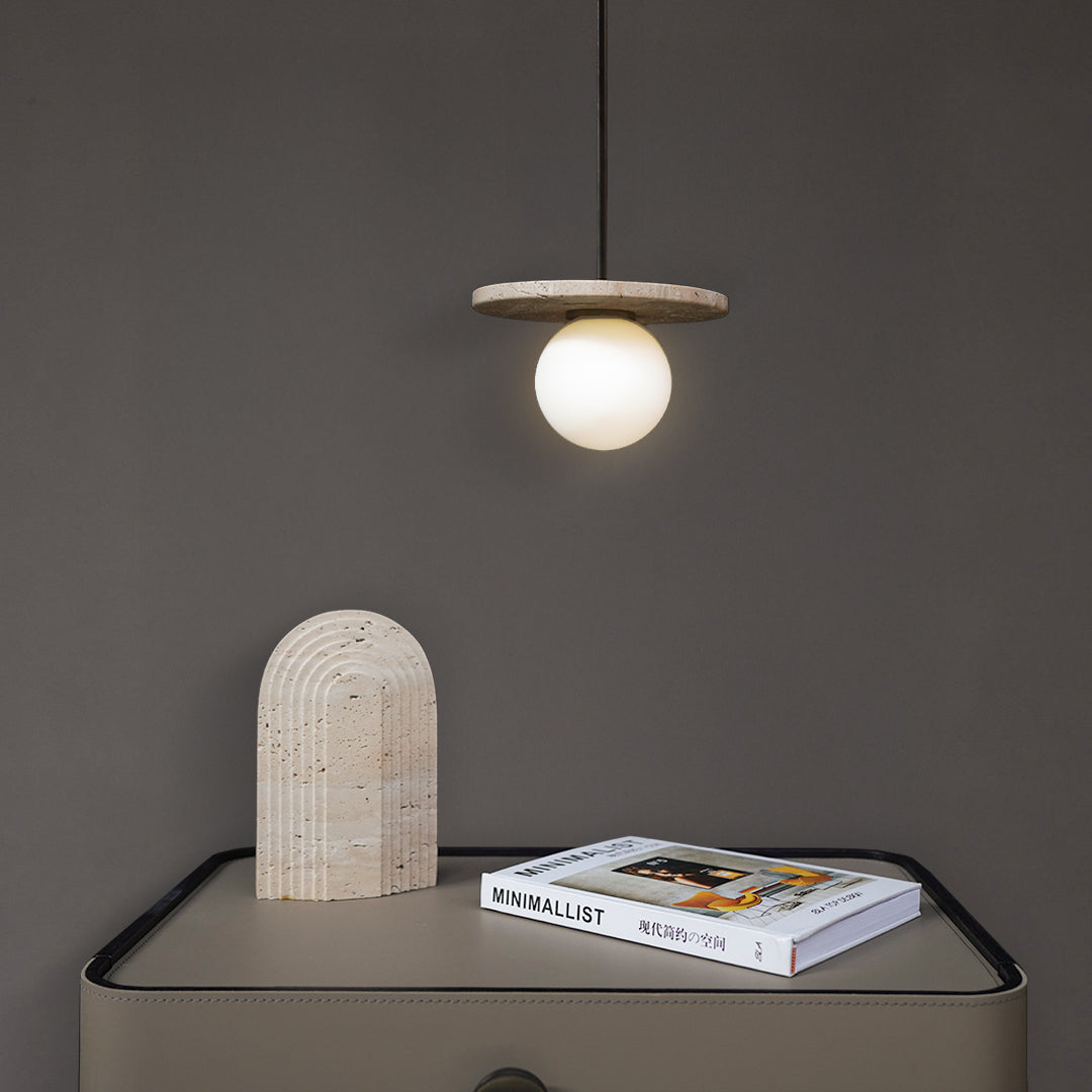 Travertine Marble Pendant Lamp  7703S1-GB -  Pendant Lamps - ebarza Furniture UAE | Shop Modern Furniture in Abu Dhabi & Dubai - مفروشات ايبازرا في الامارات | تسوق اثاث عصري وديكورات مميزة في دبي وابوظبي
