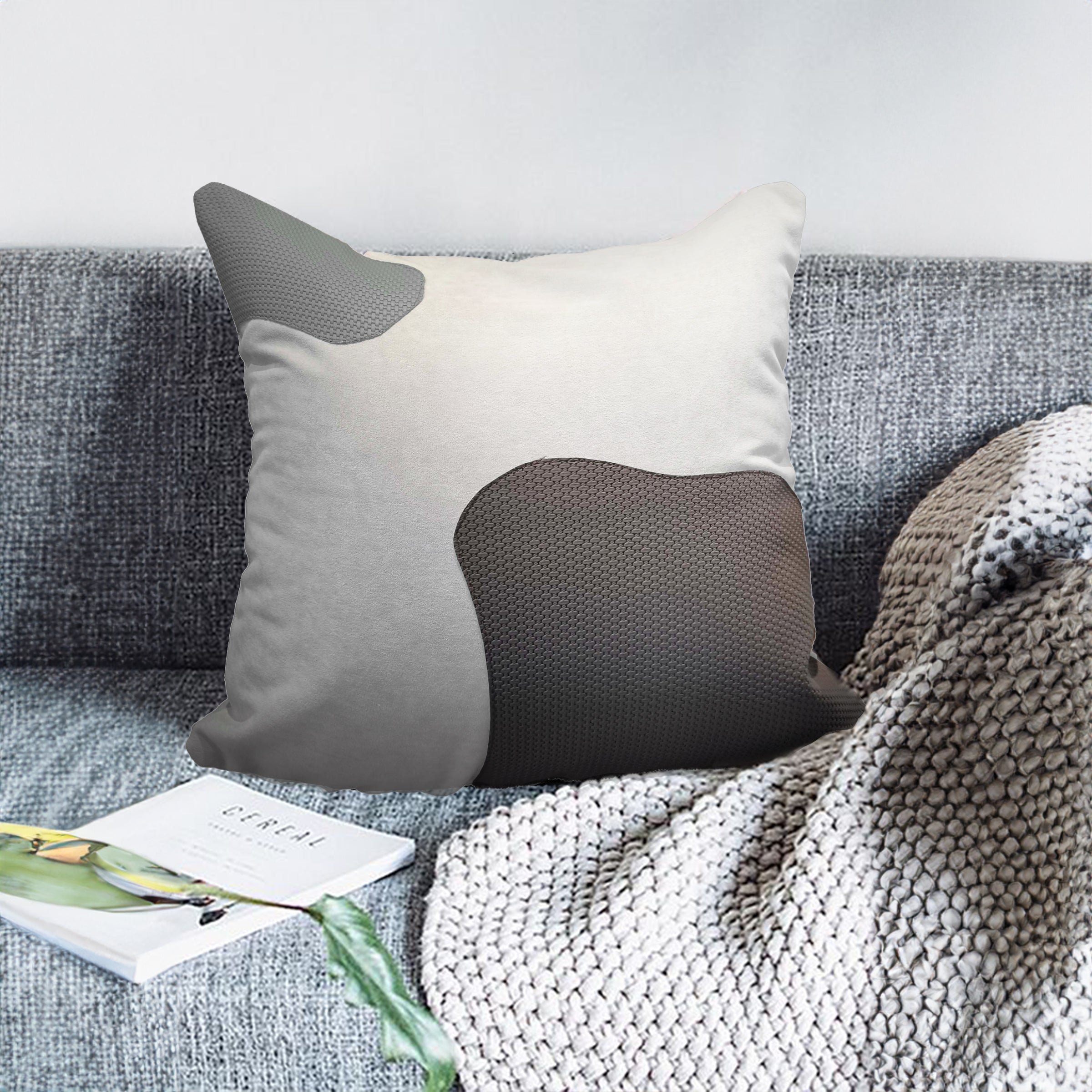 53x53Cm Patchwork Cushion KD2356 -GREY&WHITE -  Cushions - ebarza Furniture UAE | Shop Modern Furniture in Abu Dhabi & Dubai - مفروشات ايبازرا في الامارات | تسوق اثاث عصري وديكورات مميزة في دبي وابوظبي
