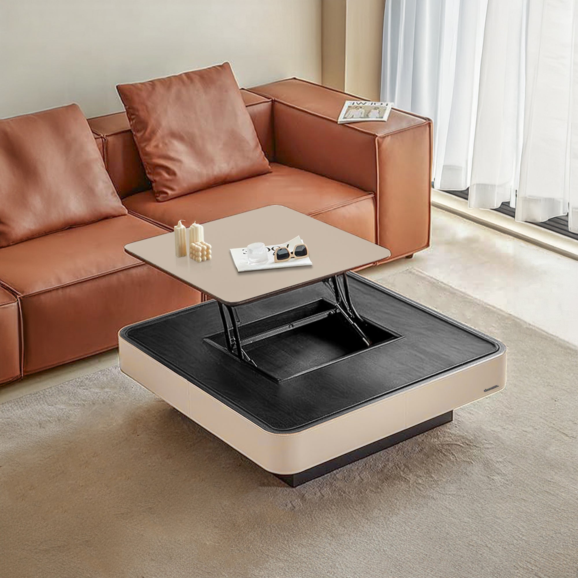 Saddle Leather Veneer Coffee Table MLL-D110 -  Coffee Tables - ebarza Furniture UAE | Shop Modern Furniture in Abu Dhabi & Dubai - مفروشات ايبازرا في الامارات | تسوق اثاث عصري وديكورات مميزة في دبي وابوظبي