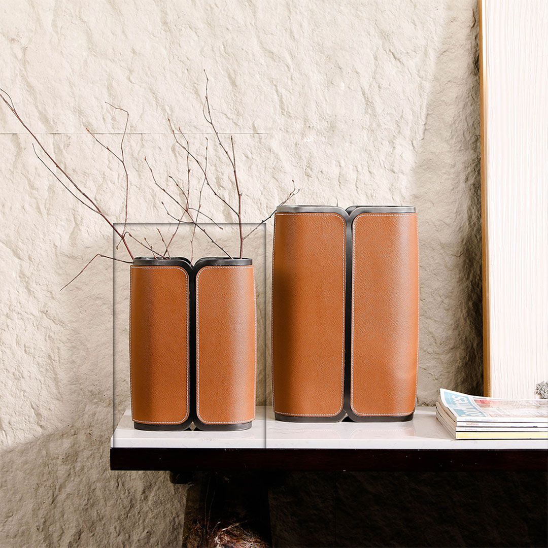 Leather Wrapped Vase-S - KB4026BS -  Home Decor Figurines - ebarza Furniture UAE | Shop Modern Furniture in Abu Dhabi & Dubai - مفروشات ايبازرا في الامارات | تسوق اثاث عصري وديكورات مميزة في دبي وابوظبي