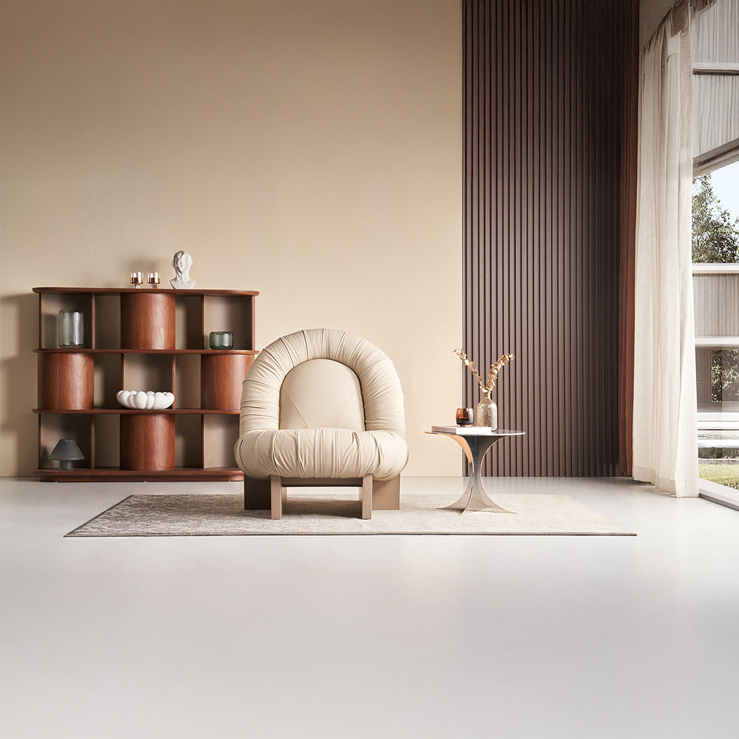 Lounge Chair LC092 - Beige -  Lounge Chairs - ebarza Furniture UAE | Shop Modern Furniture in Abu Dhabi & Dubai - مفروشات ايبازرا في الامارات | تسوق اثاث عصري وديكورات مميزة في دبي وابوظبي