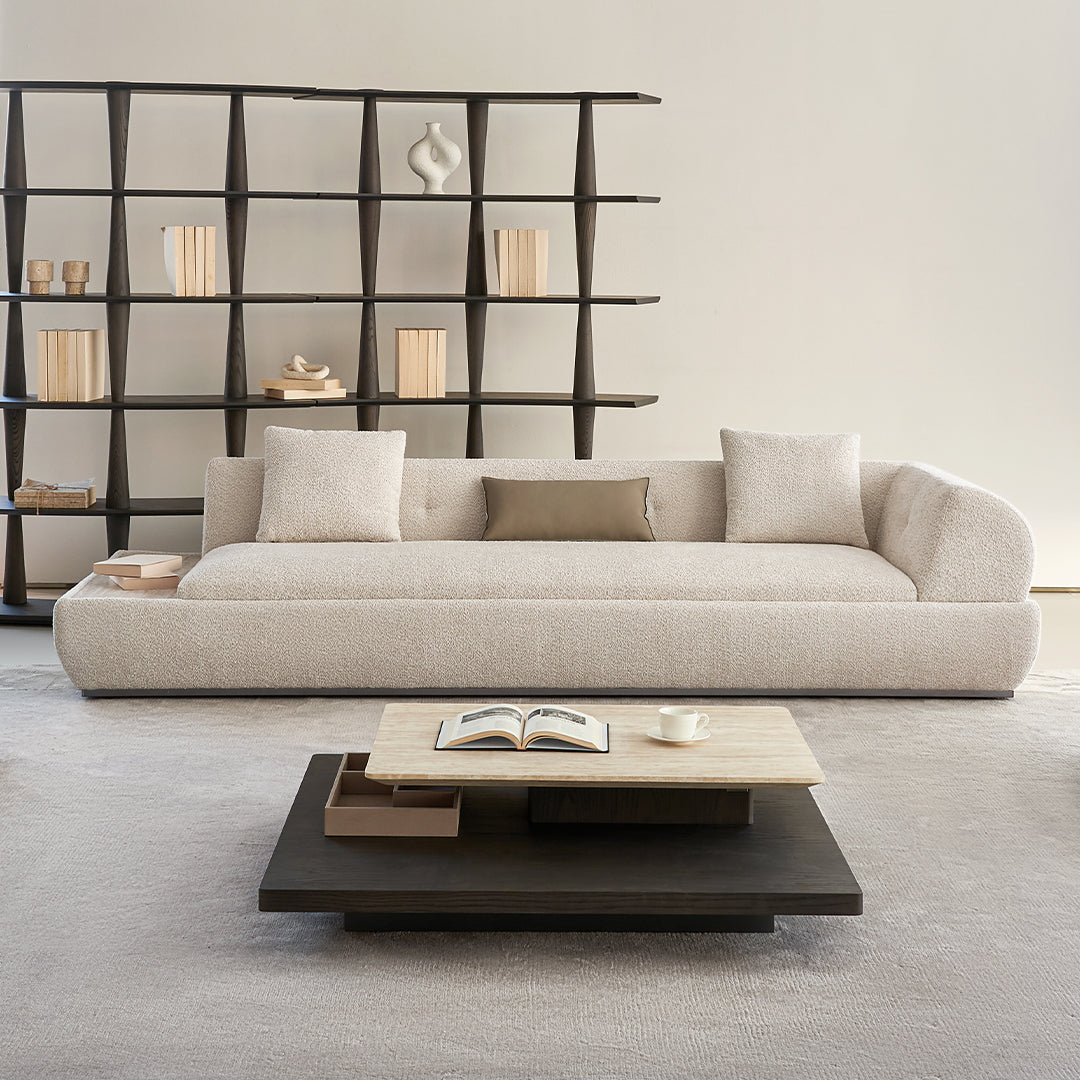 Pre-order 120 Days Delivery Lylia 2-Seater Right Arm Module With Travertine Side Table - MSTV-S013-A4 -  Sofas - ebarza Furniture UAE | Shop Modern Furniture in Abu Dhabi & Dubai - مفروشات ايبازرا في الامارات | تسوق اثاث عصري وديكورات مميزة في دبي وابوظبي