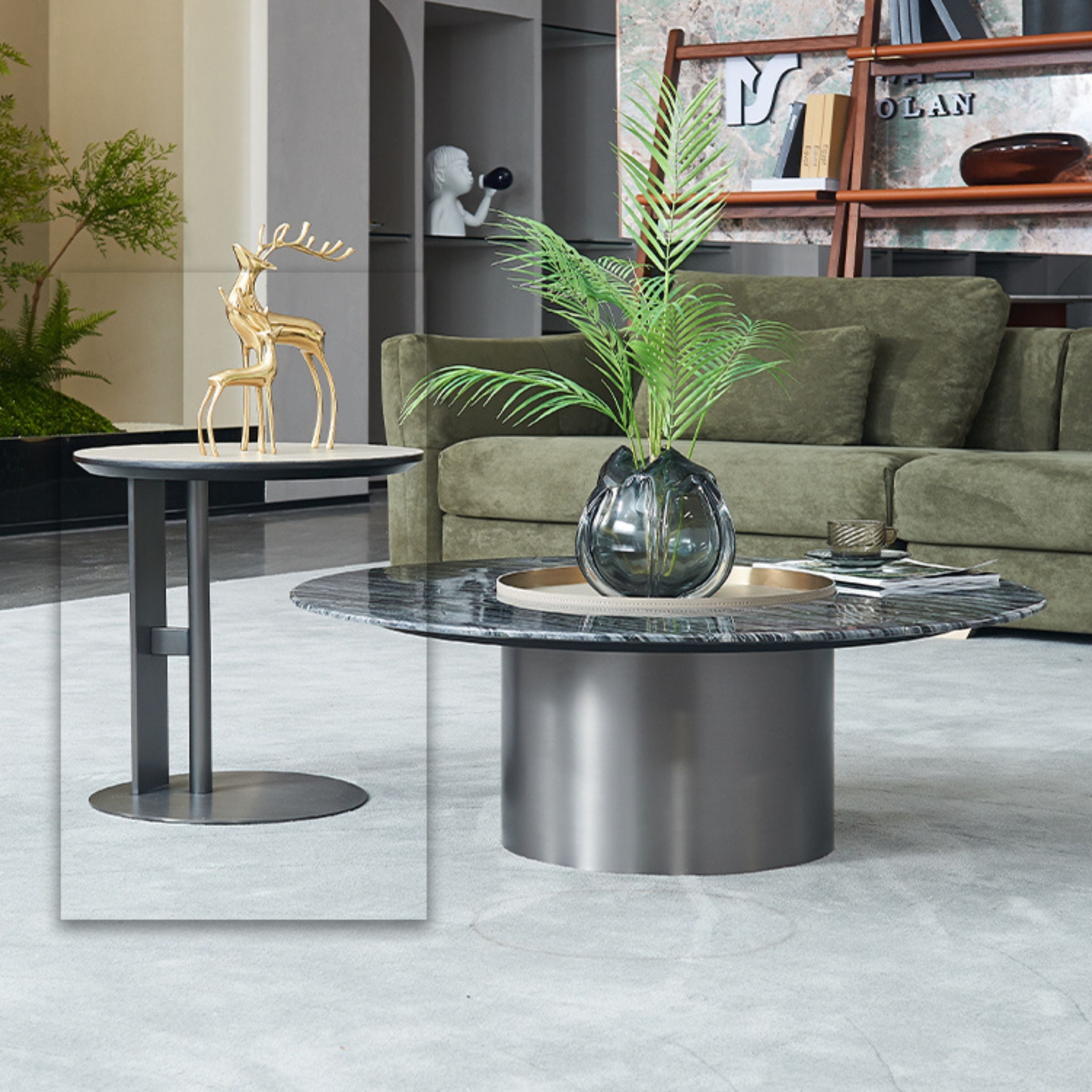 Saddle Leather Side Table MLL-D67 -  Side Tables - ebarza Furniture UAE | Shop Modern Furniture in Abu Dhabi & Dubai - مفروشات ايبازرا في الامارات | تسوق اثاث عصري وديكورات مميزة في دبي وابوظبي