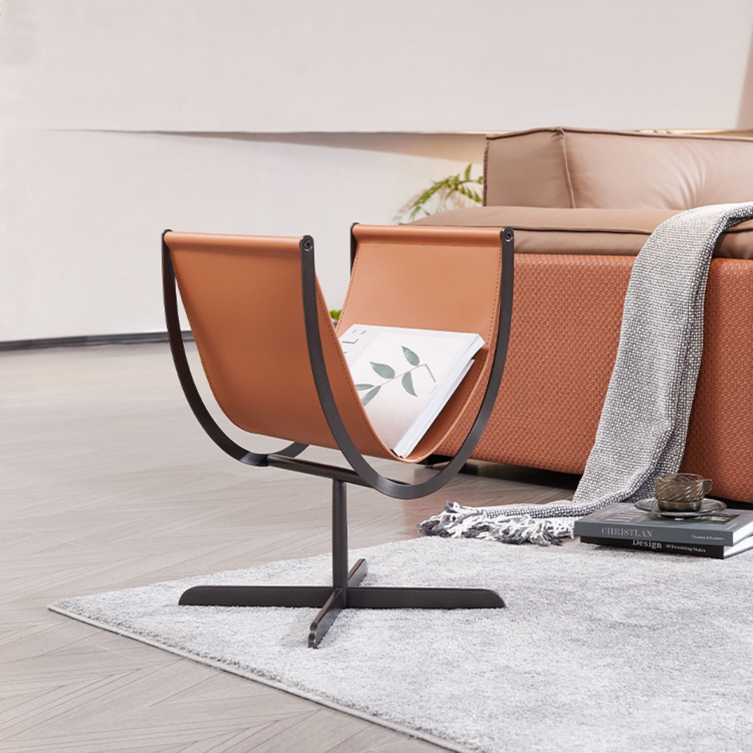 Caramel Saddle Leather & Stainless Steel Side Table MLL-D74-Caramel -  Side Tables - ebarza Furniture UAE | Shop Modern Furniture in Abu Dhabi & Dubai - مفروشات ايبازرا في الامارات | تسوق اثاث عصري وديكورات مميزة في دبي وابوظبي
