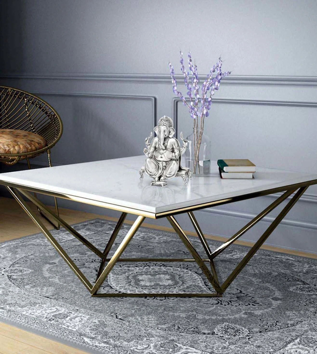 Natural Marble & Stainless Steel Table Bp8809B-G -  Coffee Tables - ebarza Furniture UAE | Shop Modern Furniture in Abu Dhabi & Dubai - مفروشات ايبازرا في الامارات | تسوق اثاث عصري وديكورات مميزة في دبي وابوظبي