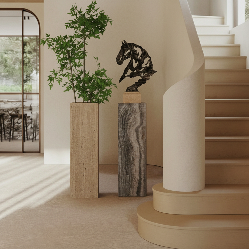 Marble Stand / Planter Box -L T0161 - Brown -  Artwork Stands - ebarza Furniture UAE | Shop Modern Furniture in Abu Dhabi & Dubai - مفروشات ايبازرا في الامارات | تسوق اثاث عصري وديكورات مميزة في دبي وابوظبي